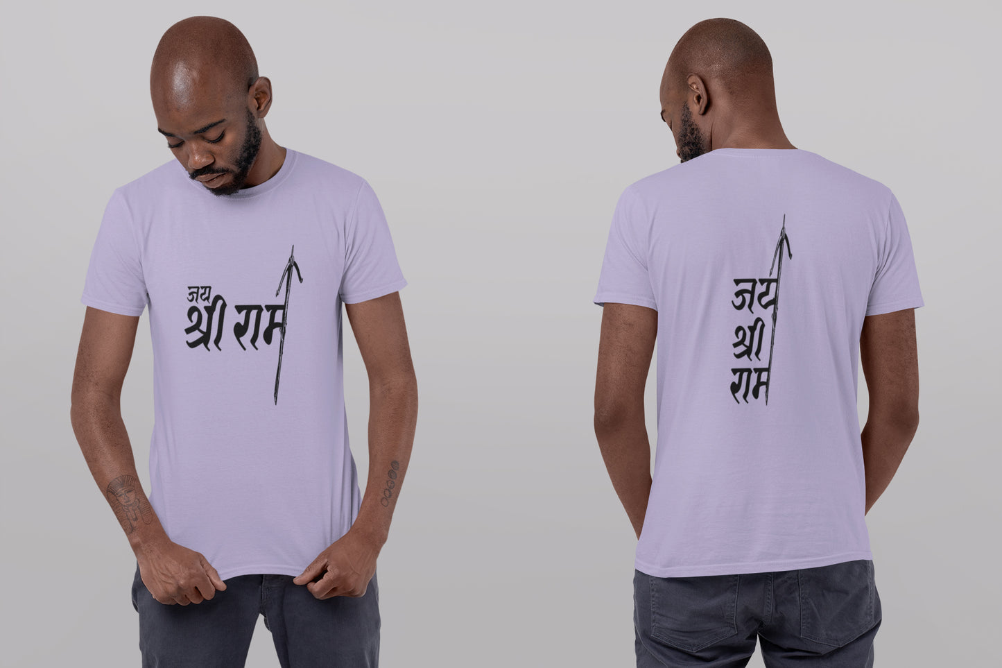 Jai Shri Ram Front Back Black Print Summert T-shirt For Men