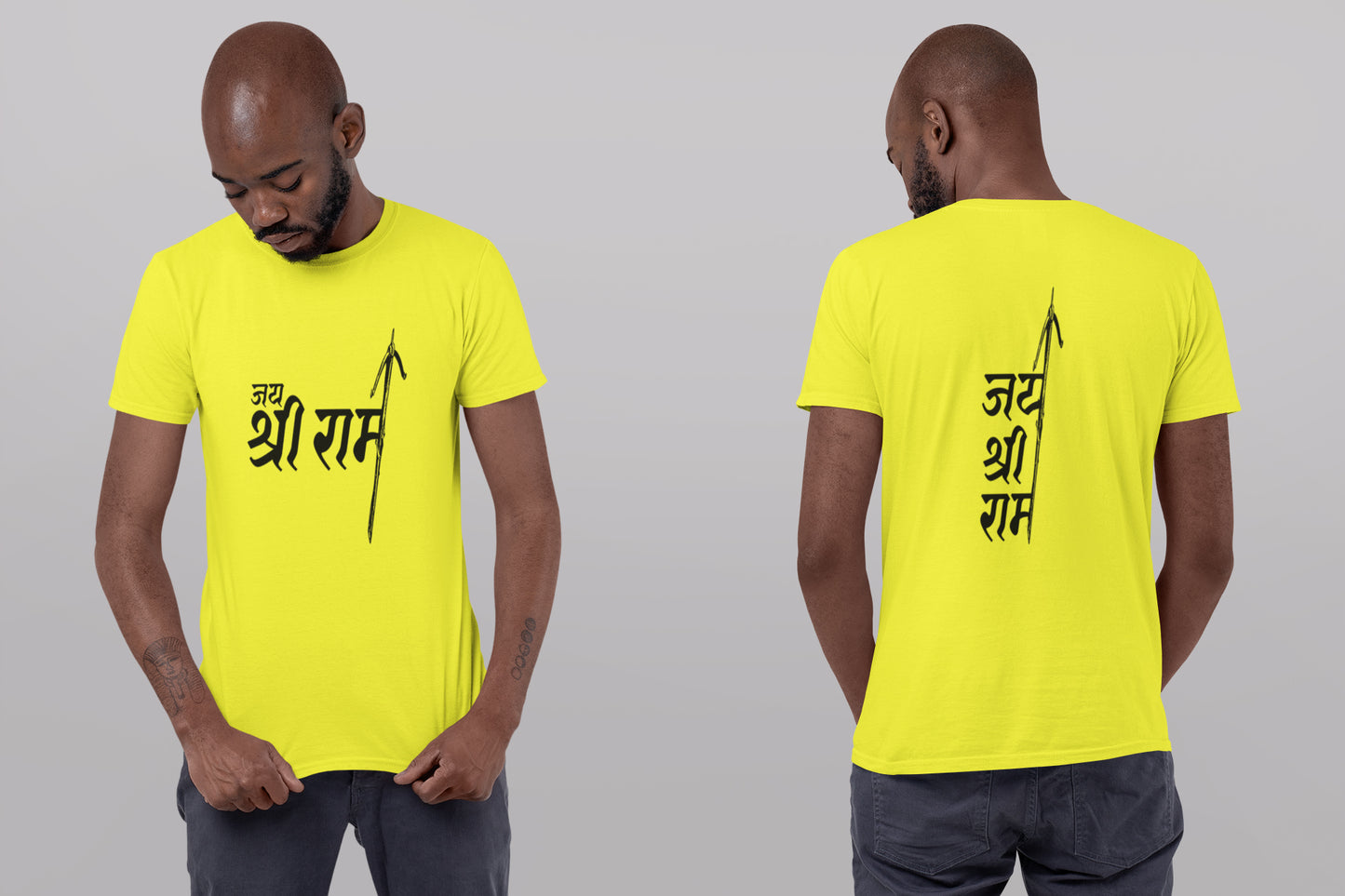 Jai Shri Ram Front Back Black Print Summert T-shirt For Men
