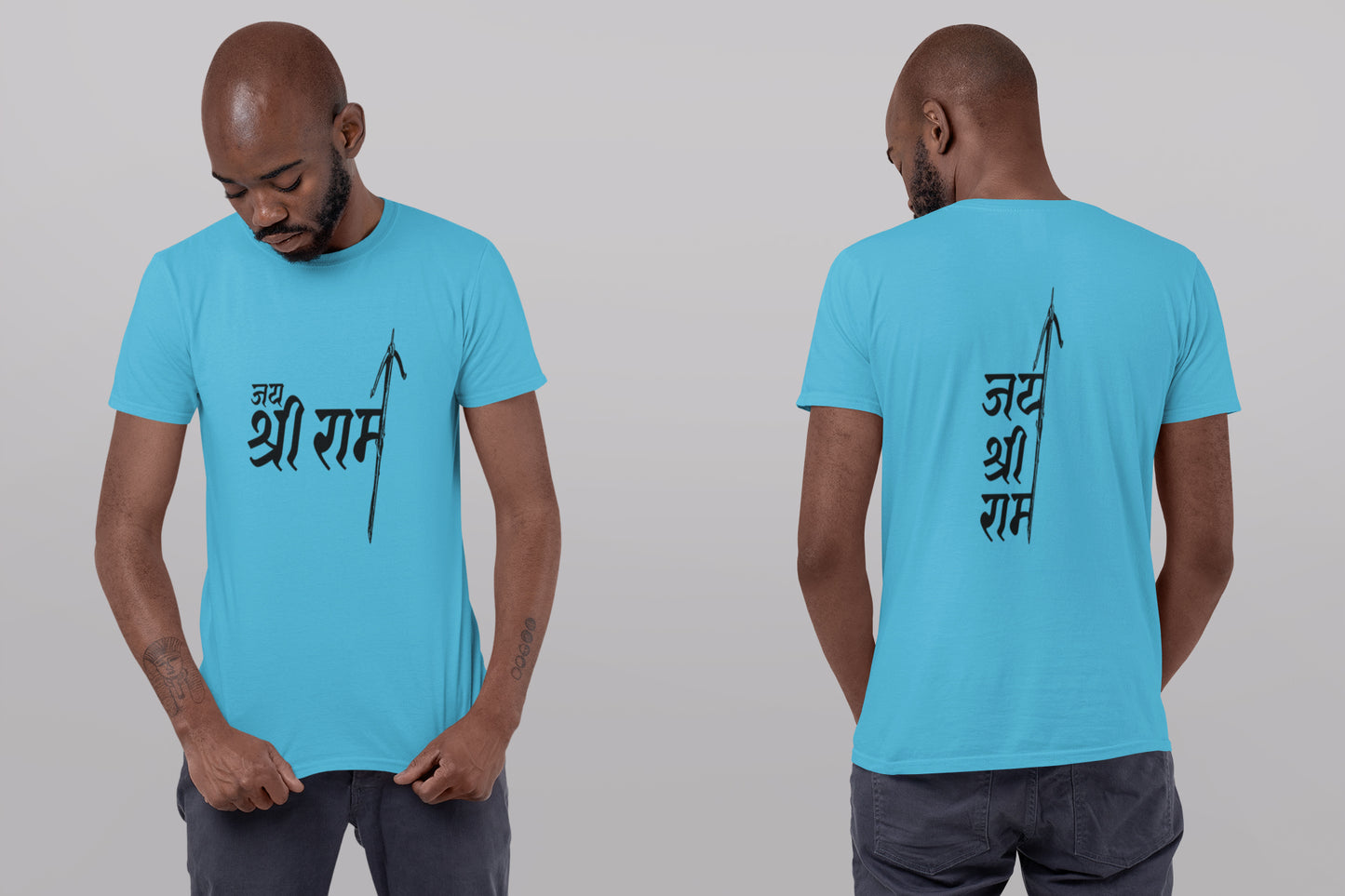 Jai Shri Ram Front Back Black Print Summert T-shirt For Men