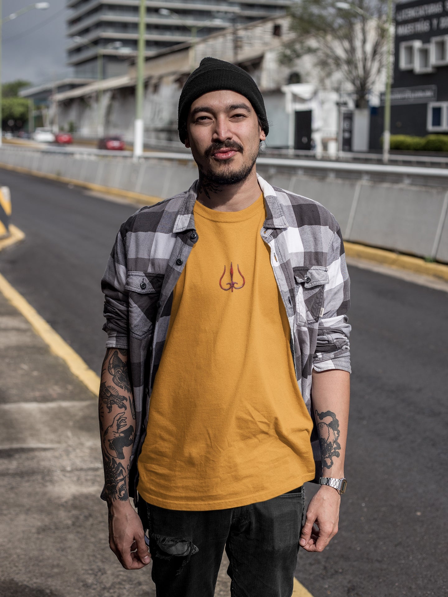 Trident Neck Print Summer T-shirt for Men