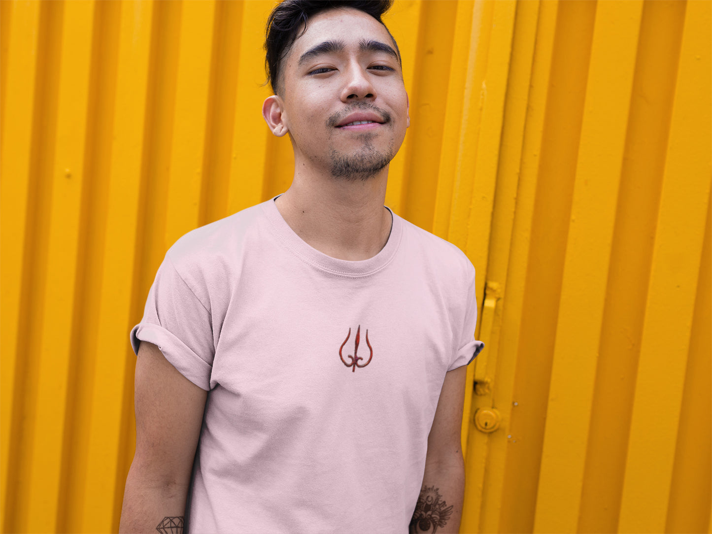 Trident Neck Print Summer T-shirt for Men