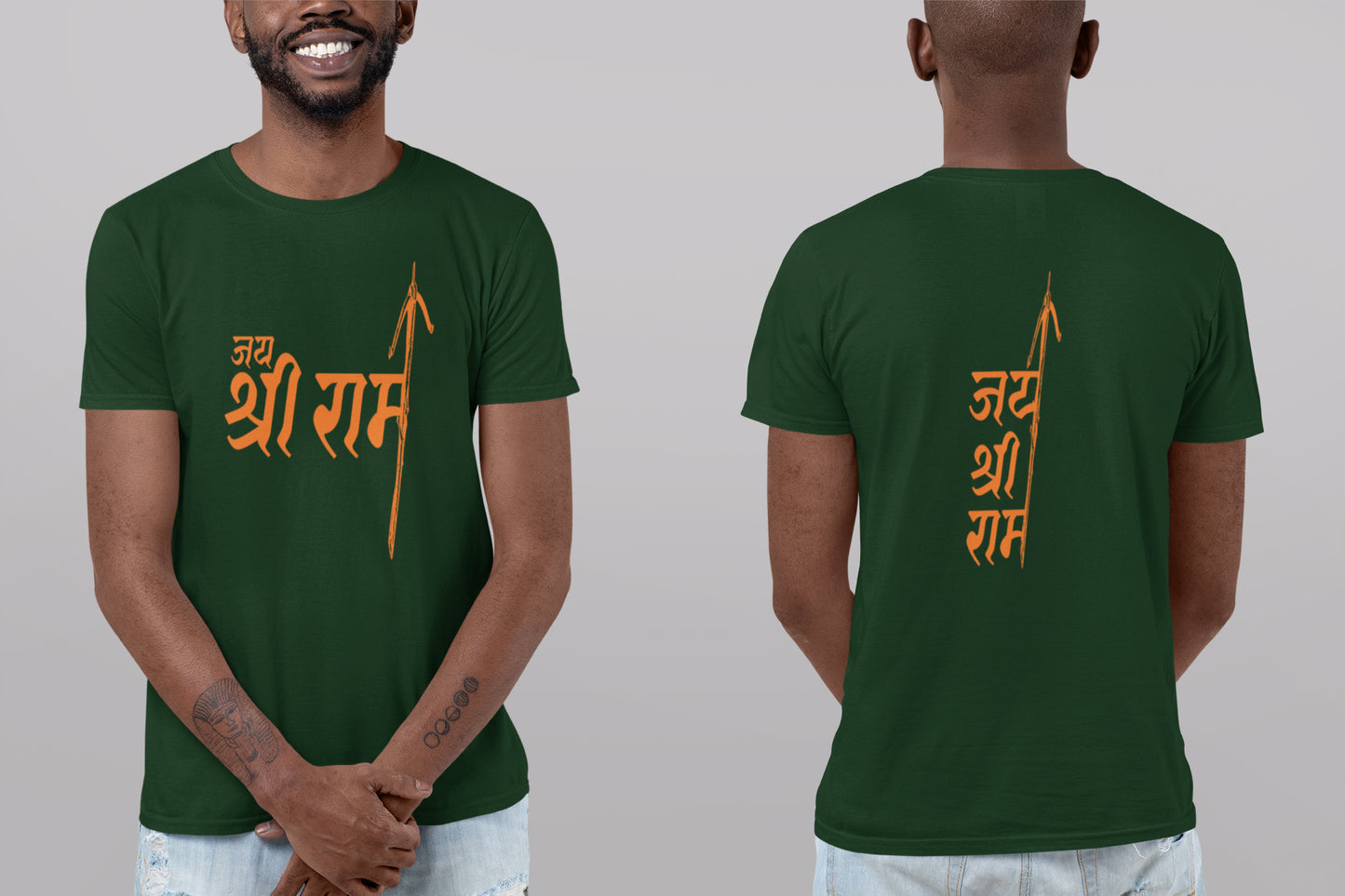 Jai Shri Ram Front Back Orange Print Summert T-shirt For Men