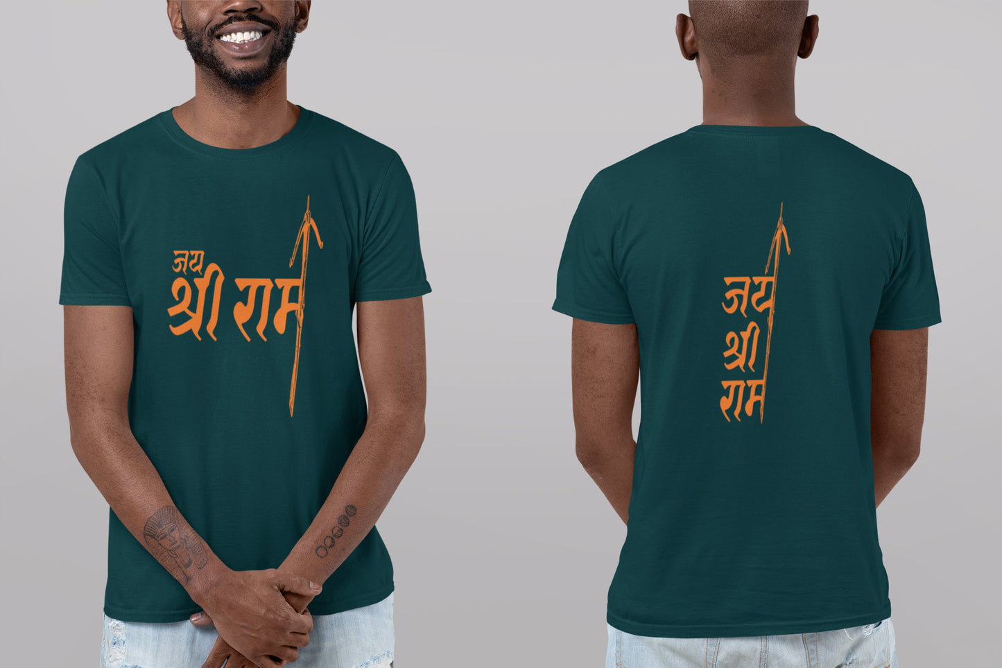 Jai Shri Ram Front Back Orange Print Summert T-shirt For Men