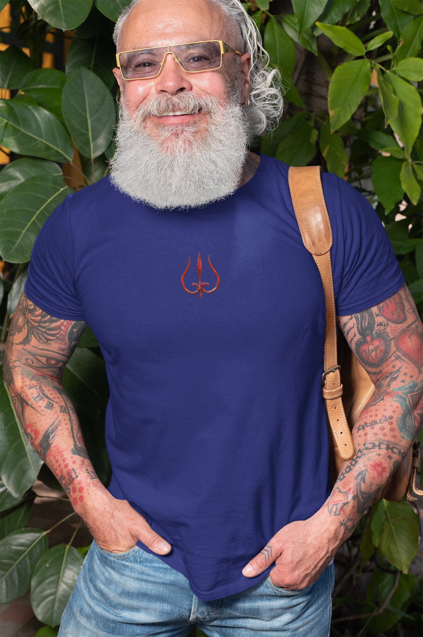 Trident Neck Print Summer T-shirt for Men