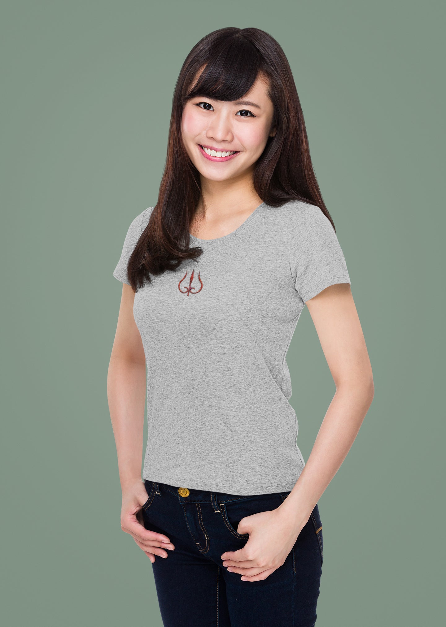 Trident Neck Print Summer T-shirt for Ladies