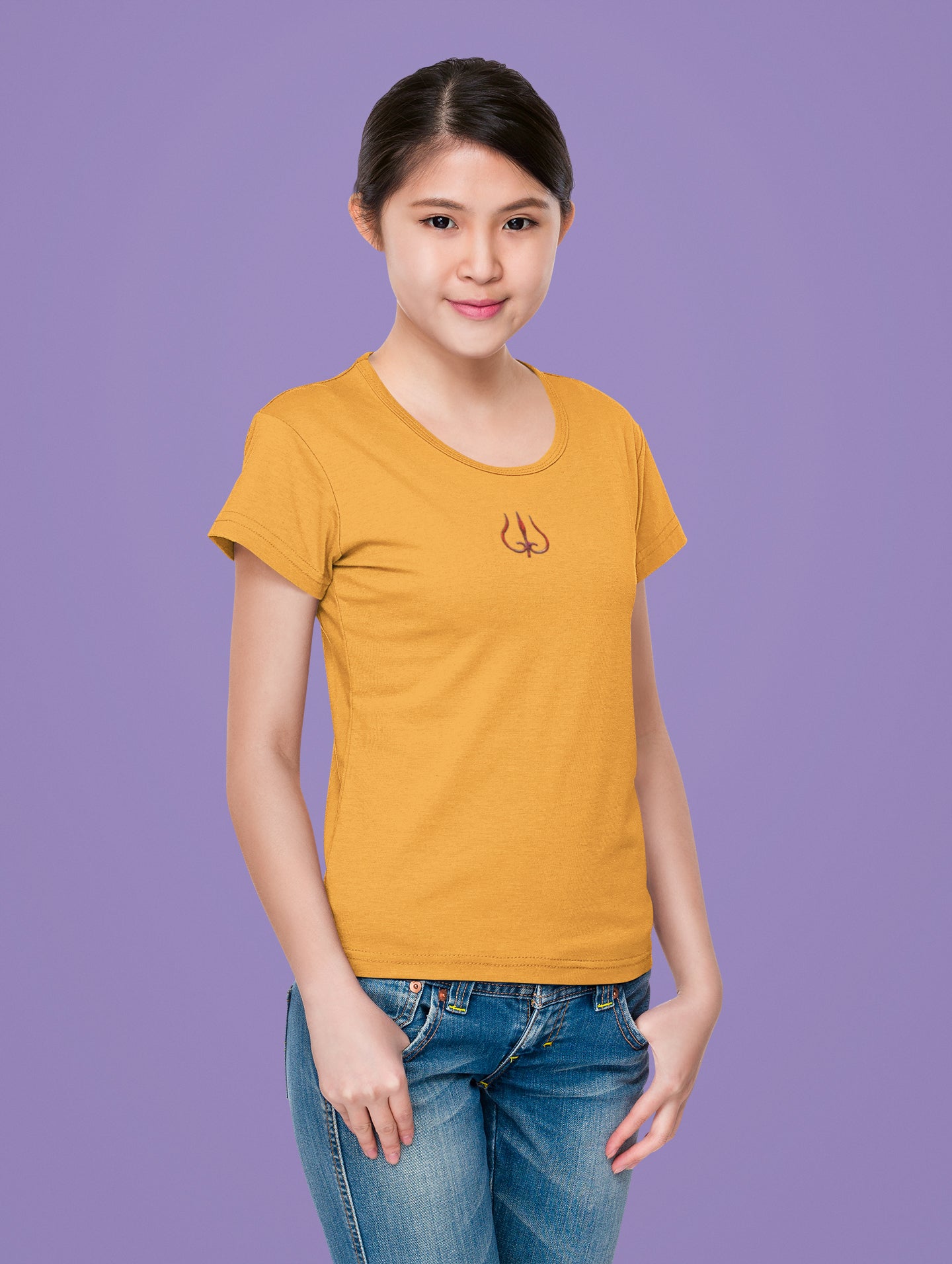 Trident Neck Print Summer T-shirt for Ladies