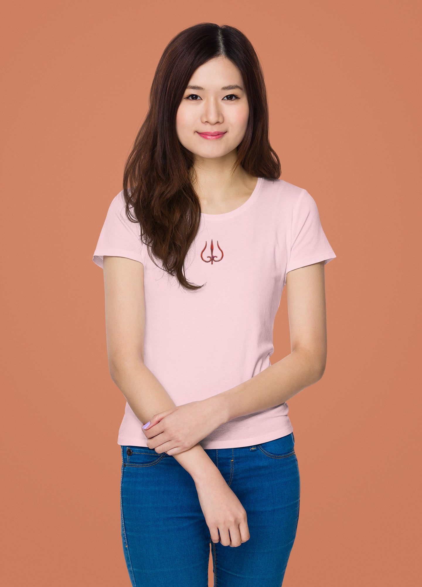Trident Neck Print Summer T-shirt for Ladies