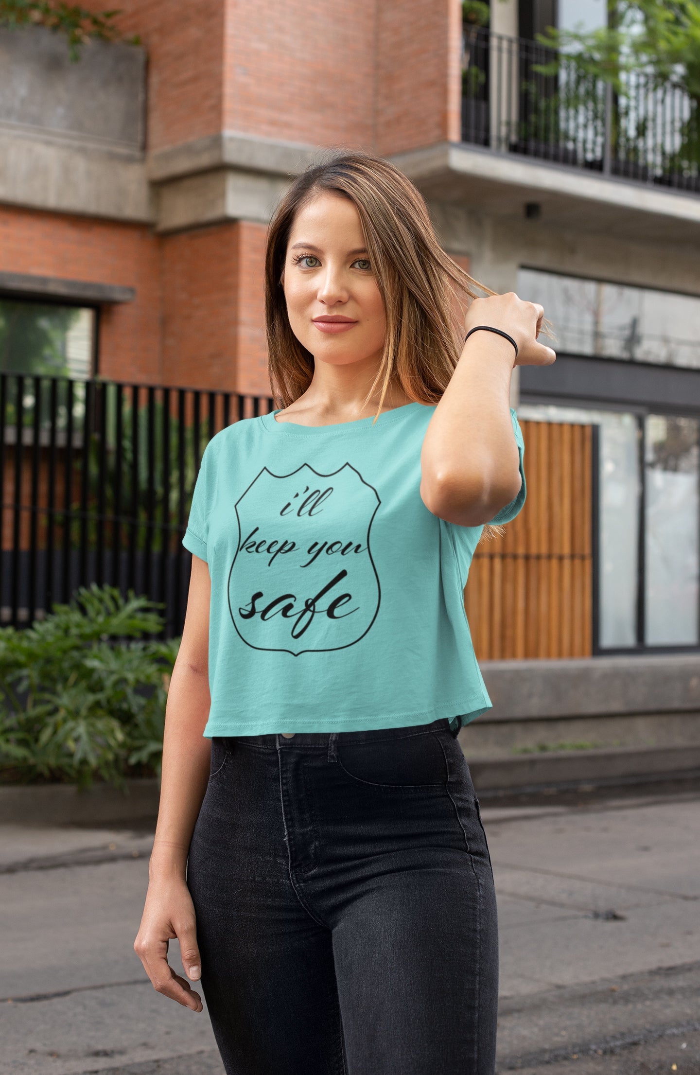 I'll Keep You Safe Crop Top For Women Black Print