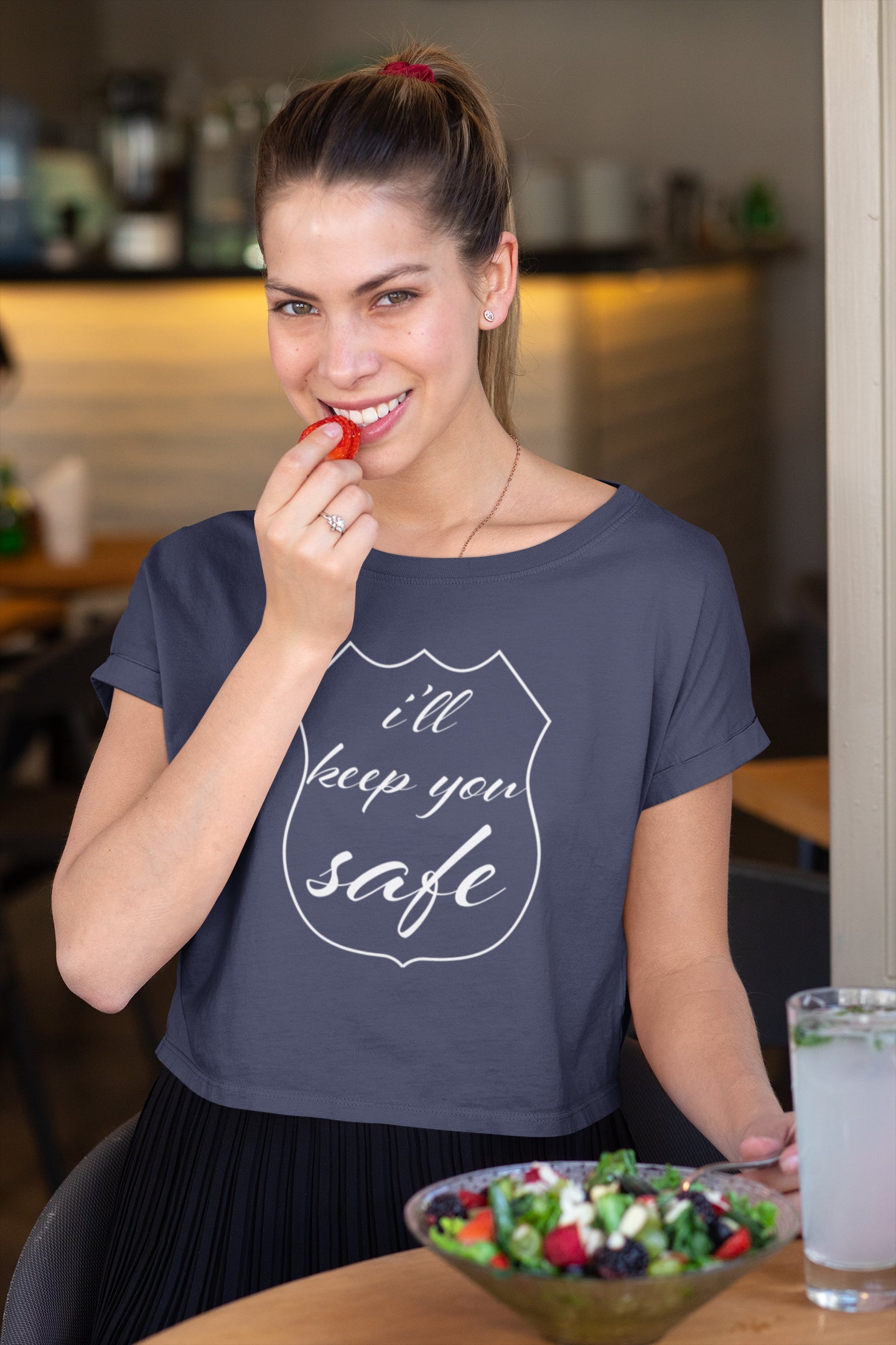I'll Keep You Safe Crop Top For Women White Print