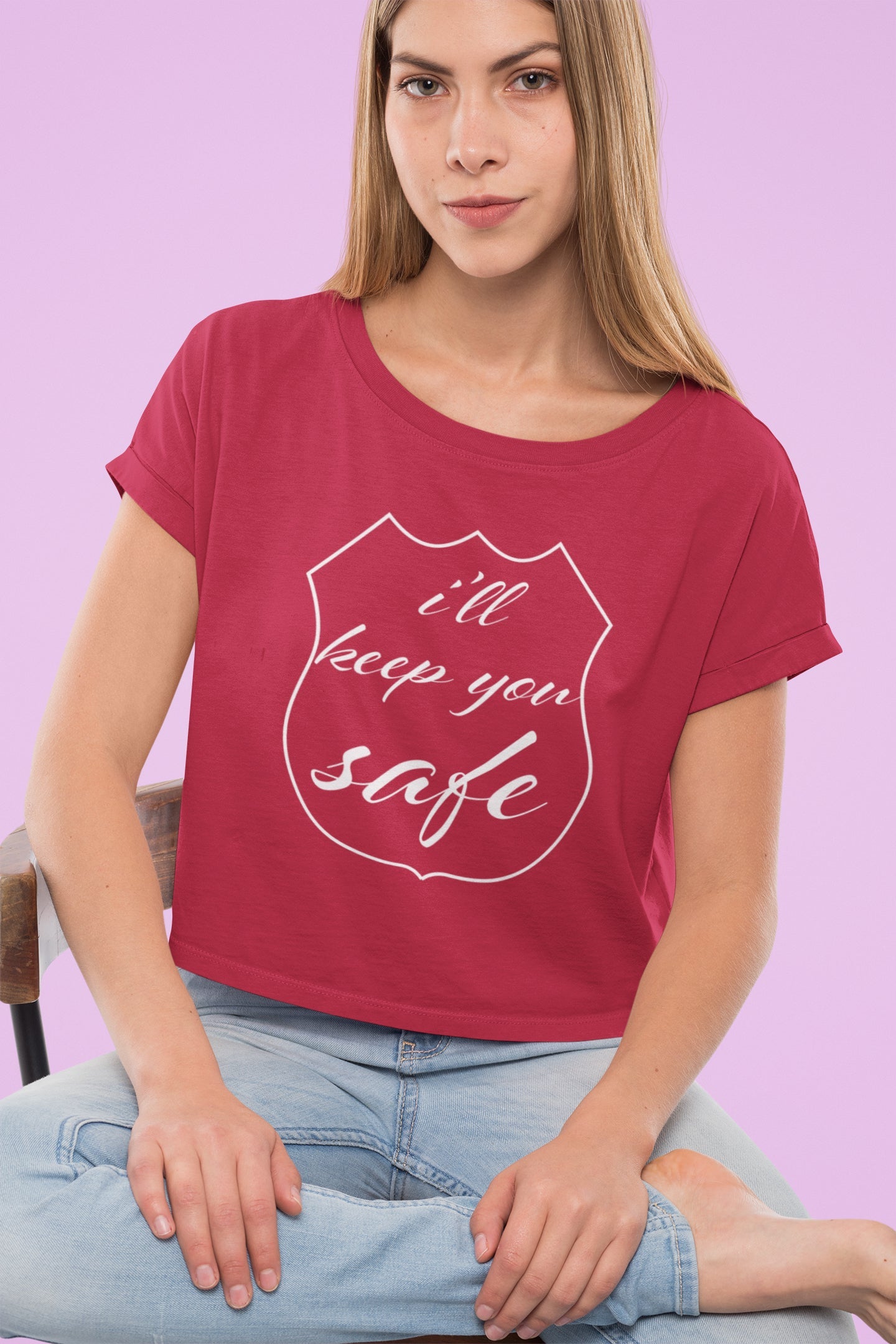 I'll Keep You Safe Crop Top For Women White Print