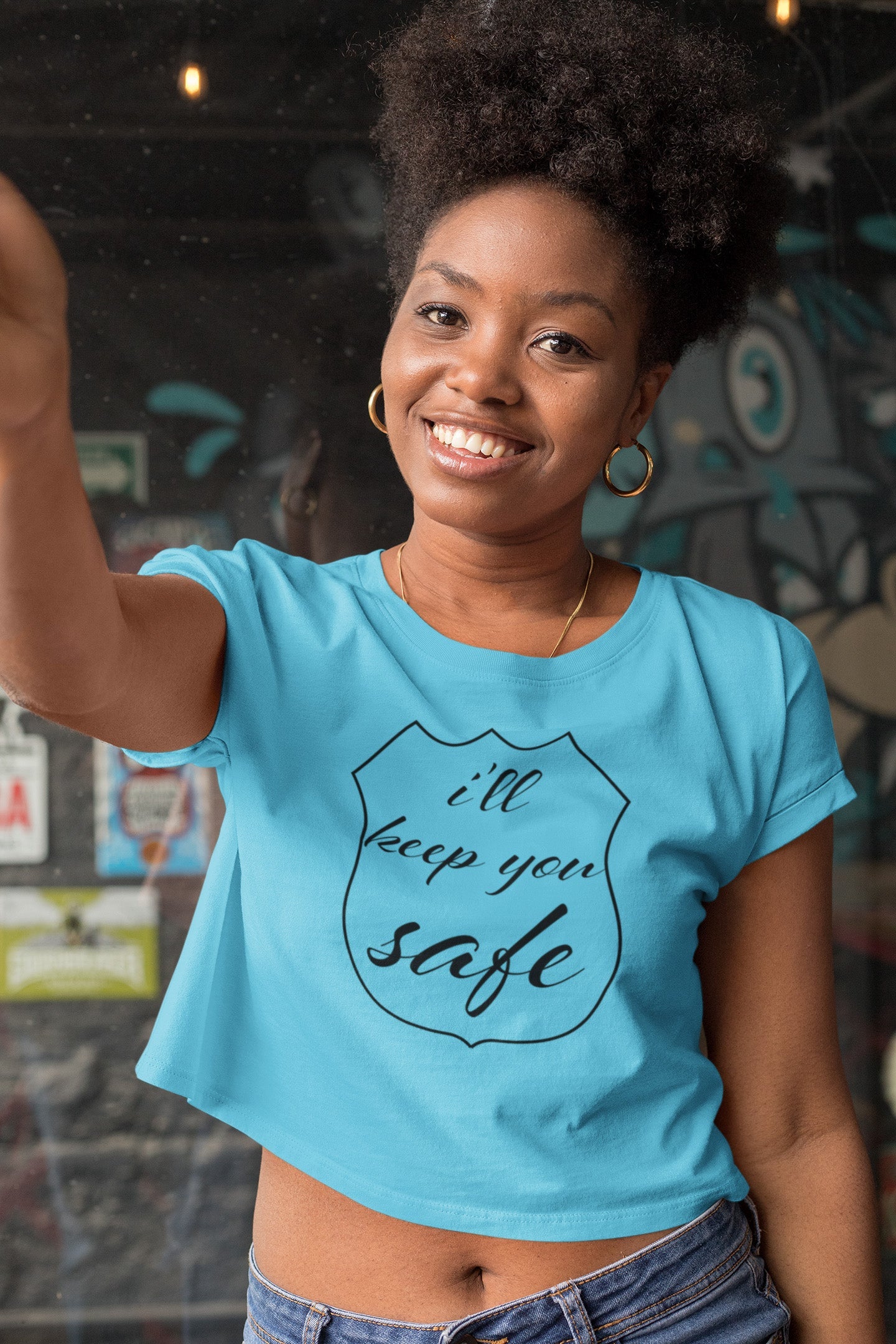 I'll Keep You Safe Crop Top For Women Black Print