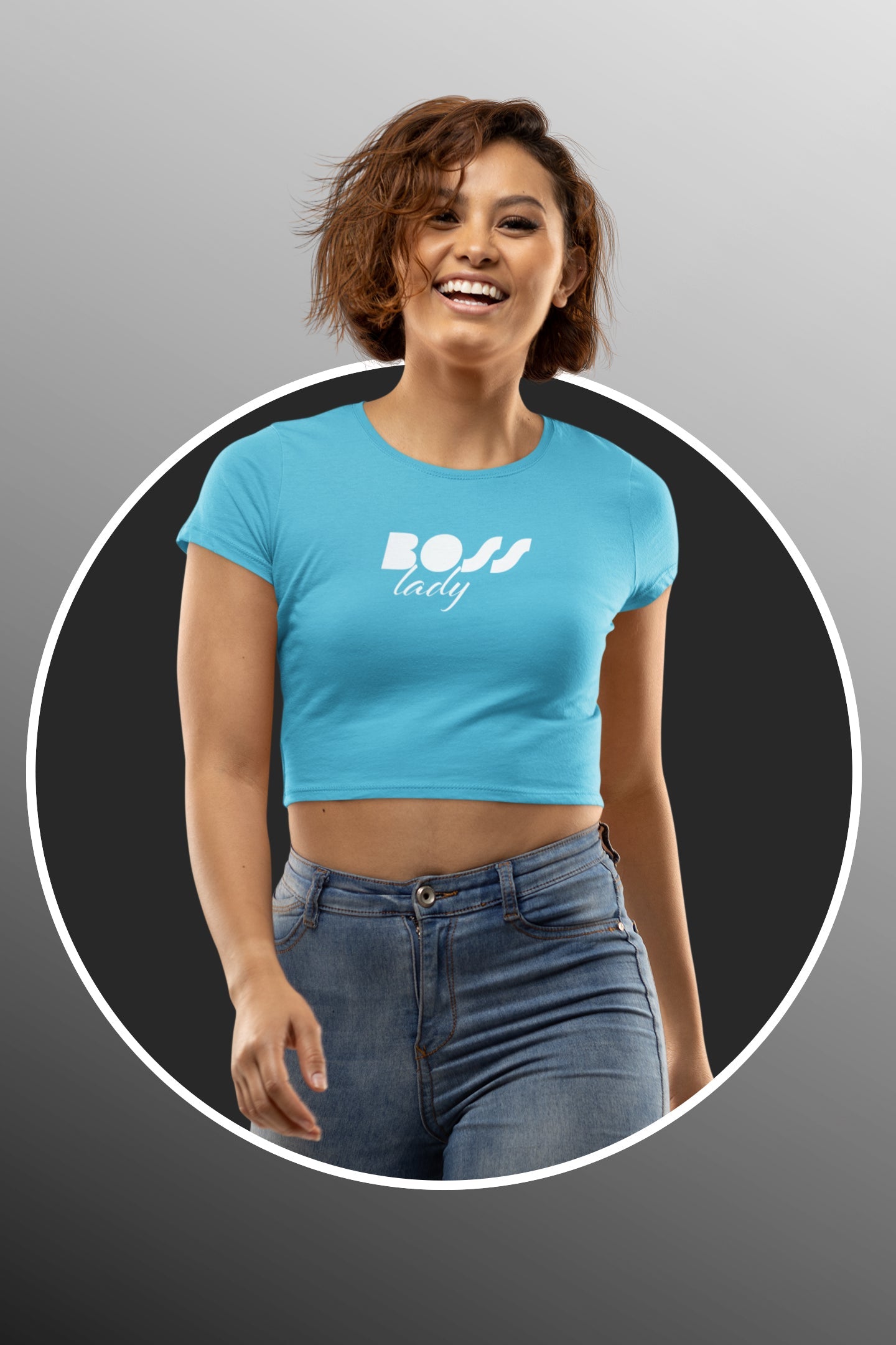 Boss Lady White Print Crop Top For Women