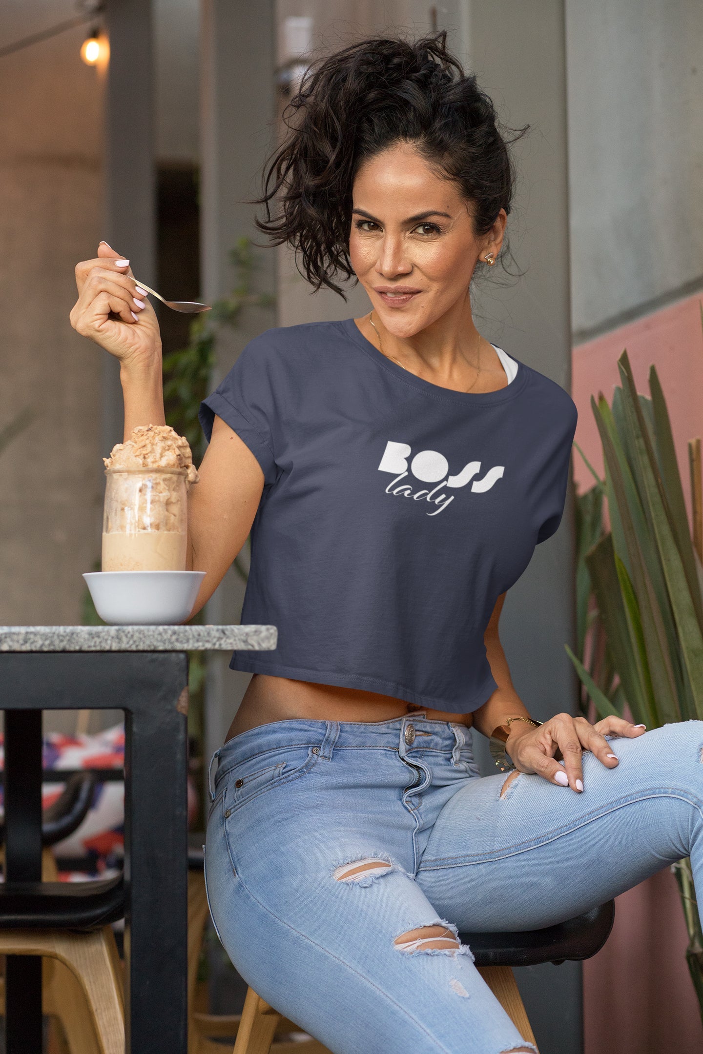 Boss Lady White Print Crop Top For Women