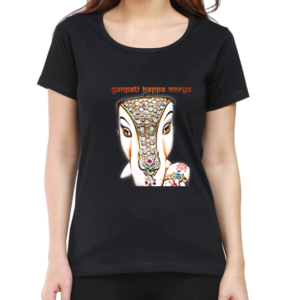 Ganpati Bappa Morya Pencil Colour Summer T-shirt for Ladies