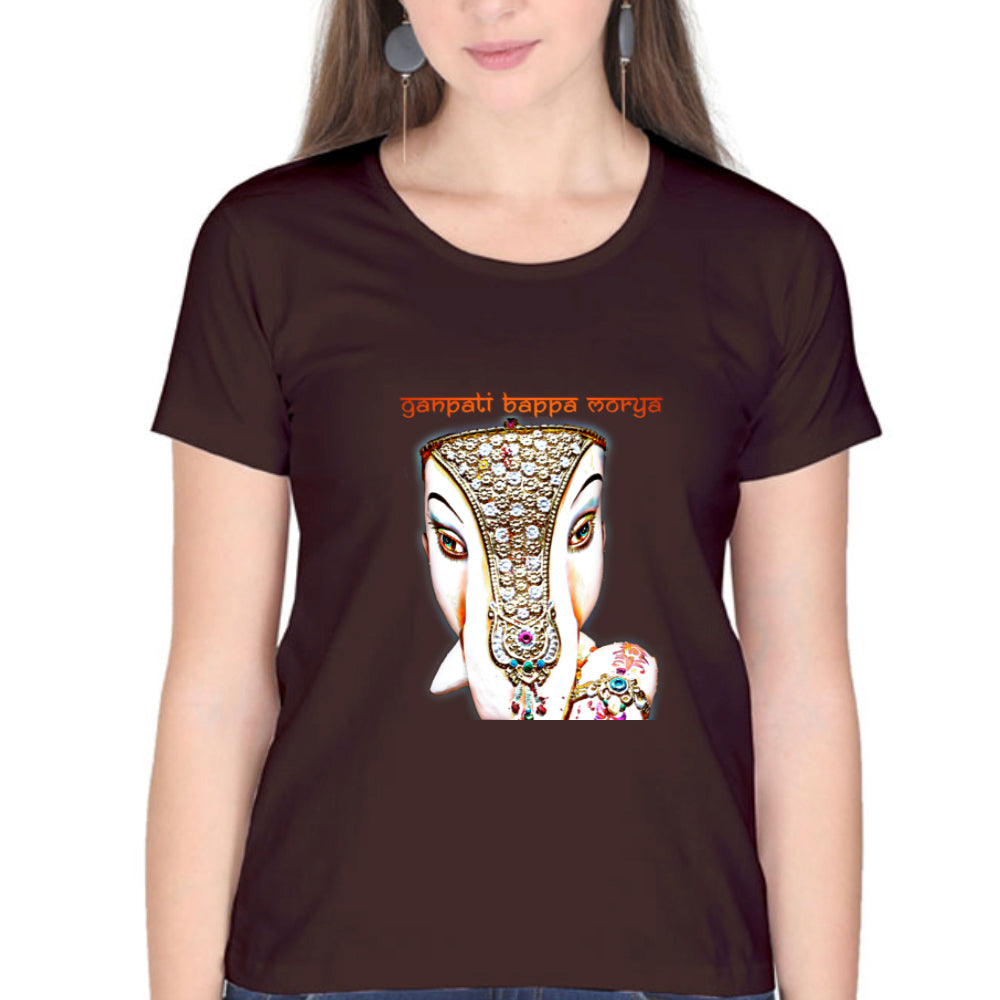 Ganpati Bappa Morya Pencil Colour Summer T-shirt for Ladies