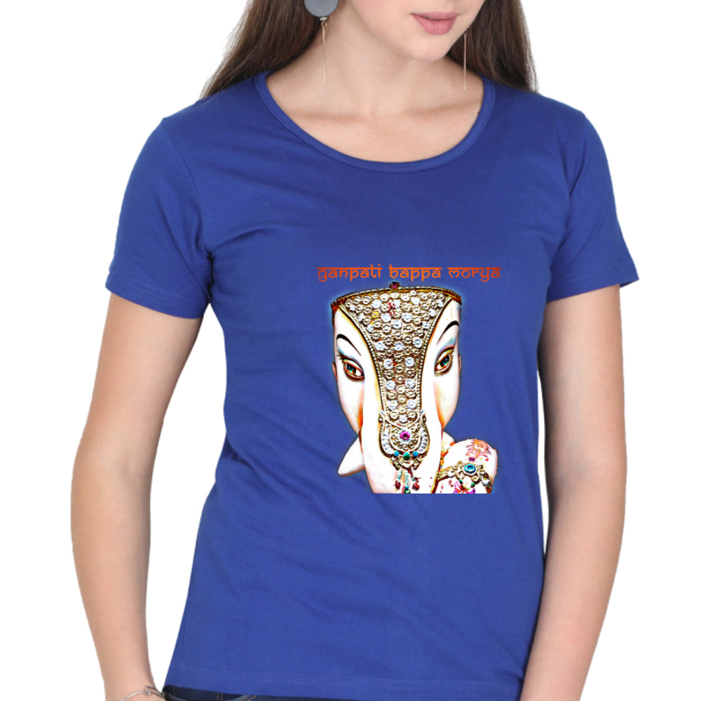 Ganpati Bappa Morya Pencil Colour Summer T-shirt for Ladies