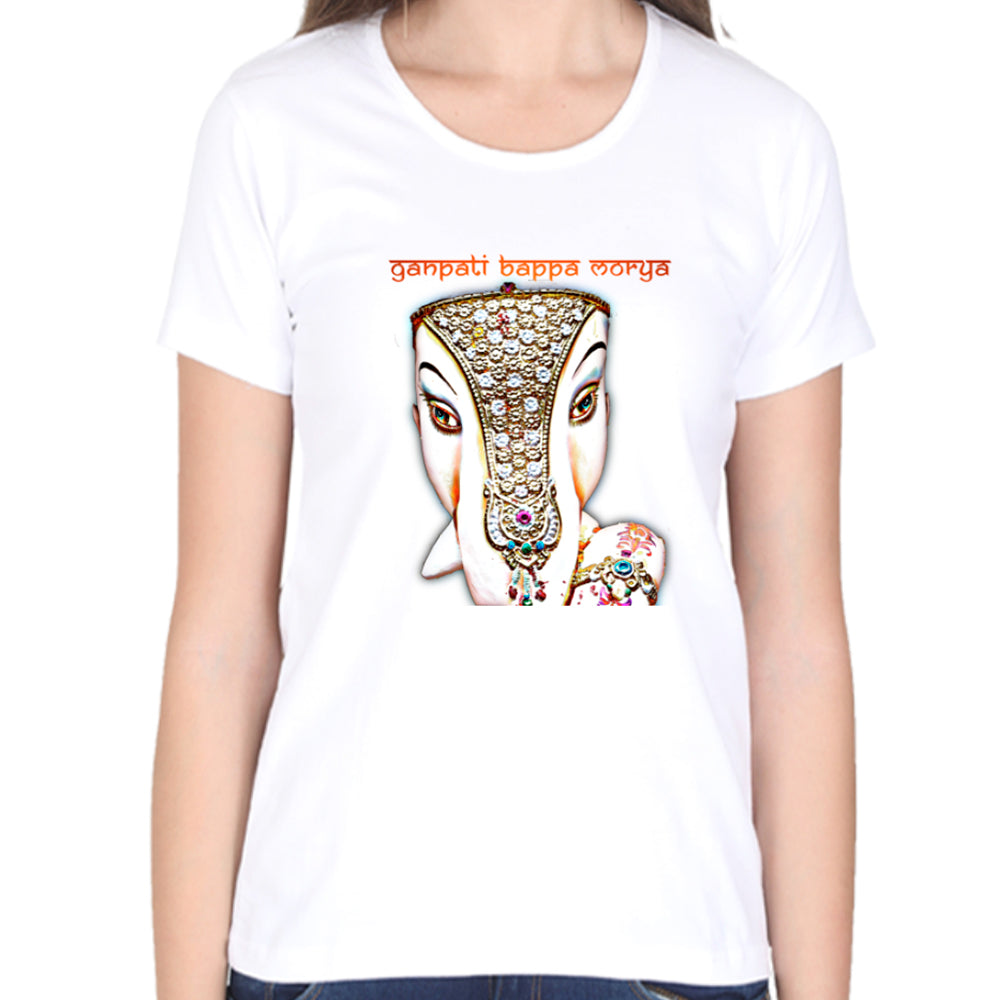 Ganpati Bappa Morya Pencil Colour Summer T-shirt for Ladies