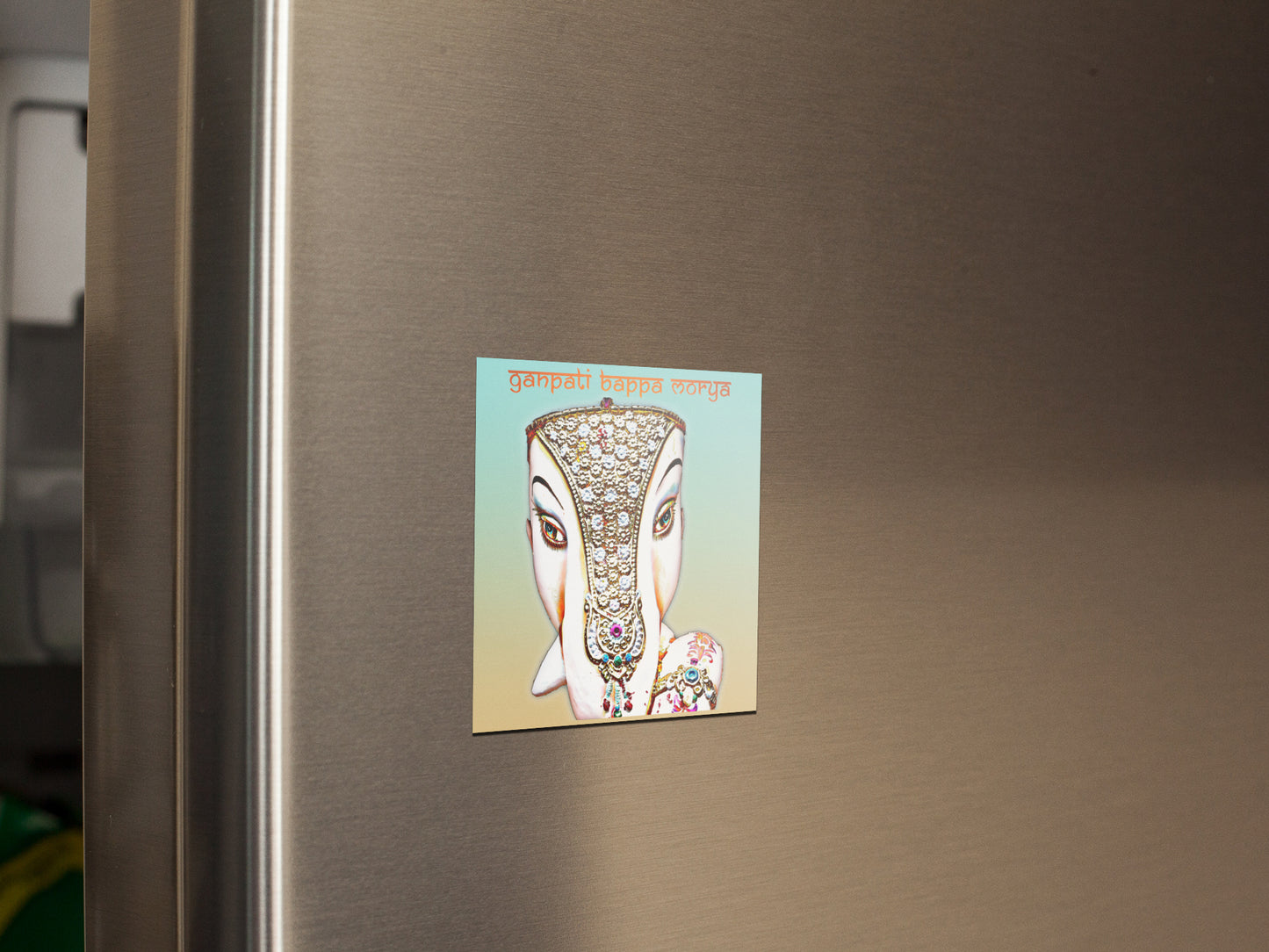 Ganpati Bappa Morya Pencil Colour Gradient Background Square Fridge Magnet