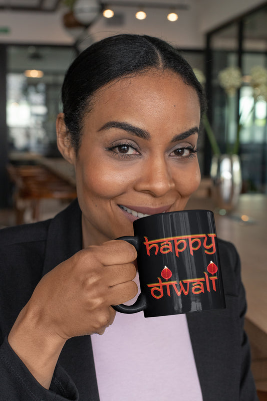 Schwarze Kaffeetasse (Happy Diwali)