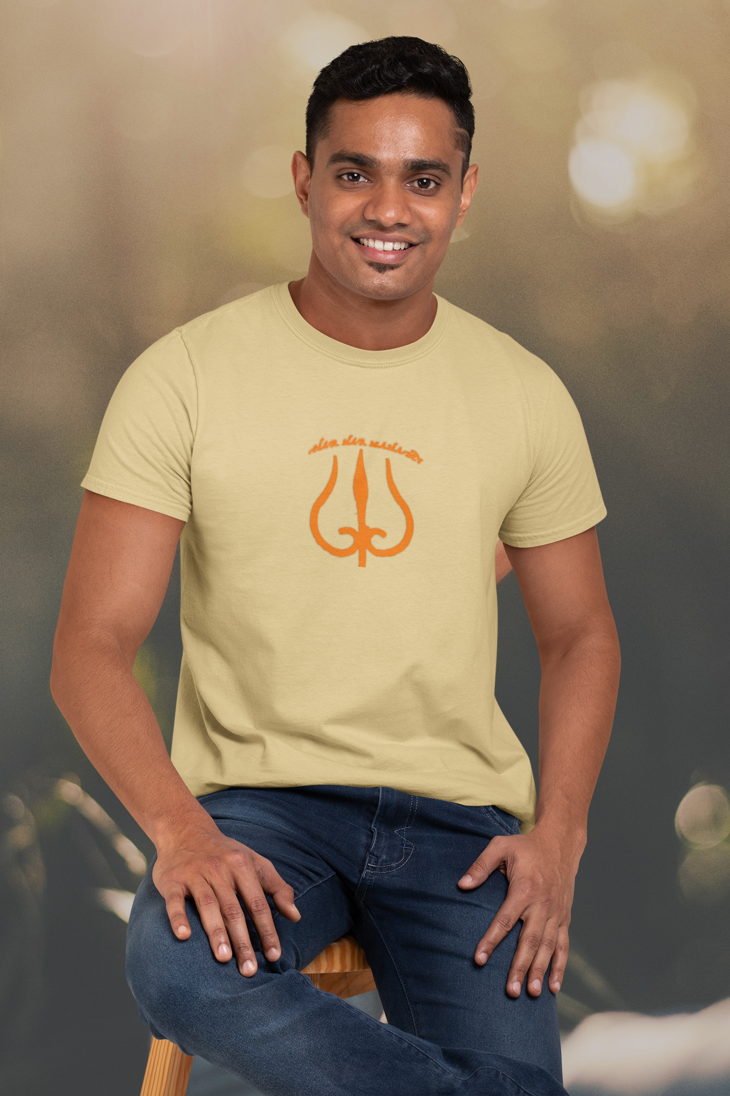 Har Har Mahadev Orange Summer T-shirt for Men