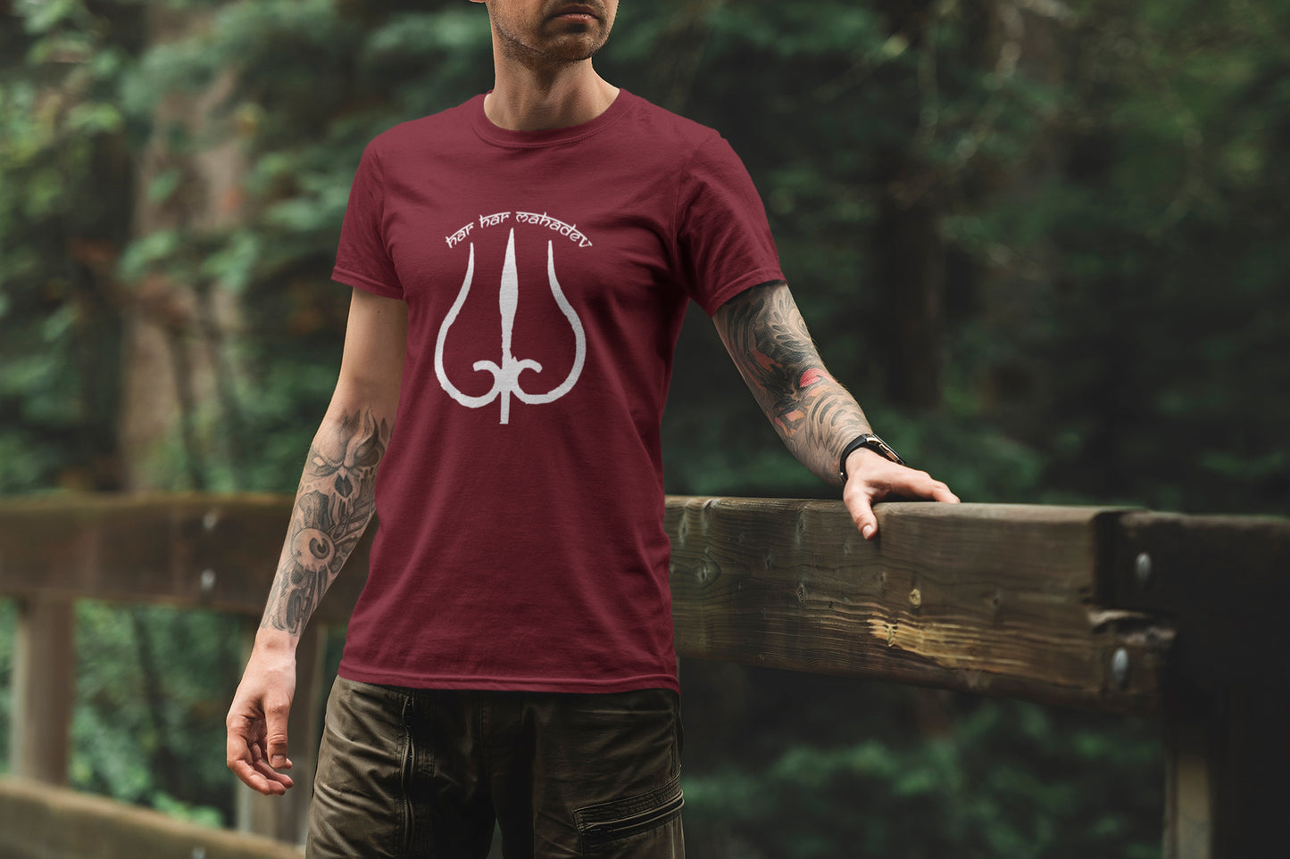 Har Har Mahadev White Trident Summer T-shirt for Men