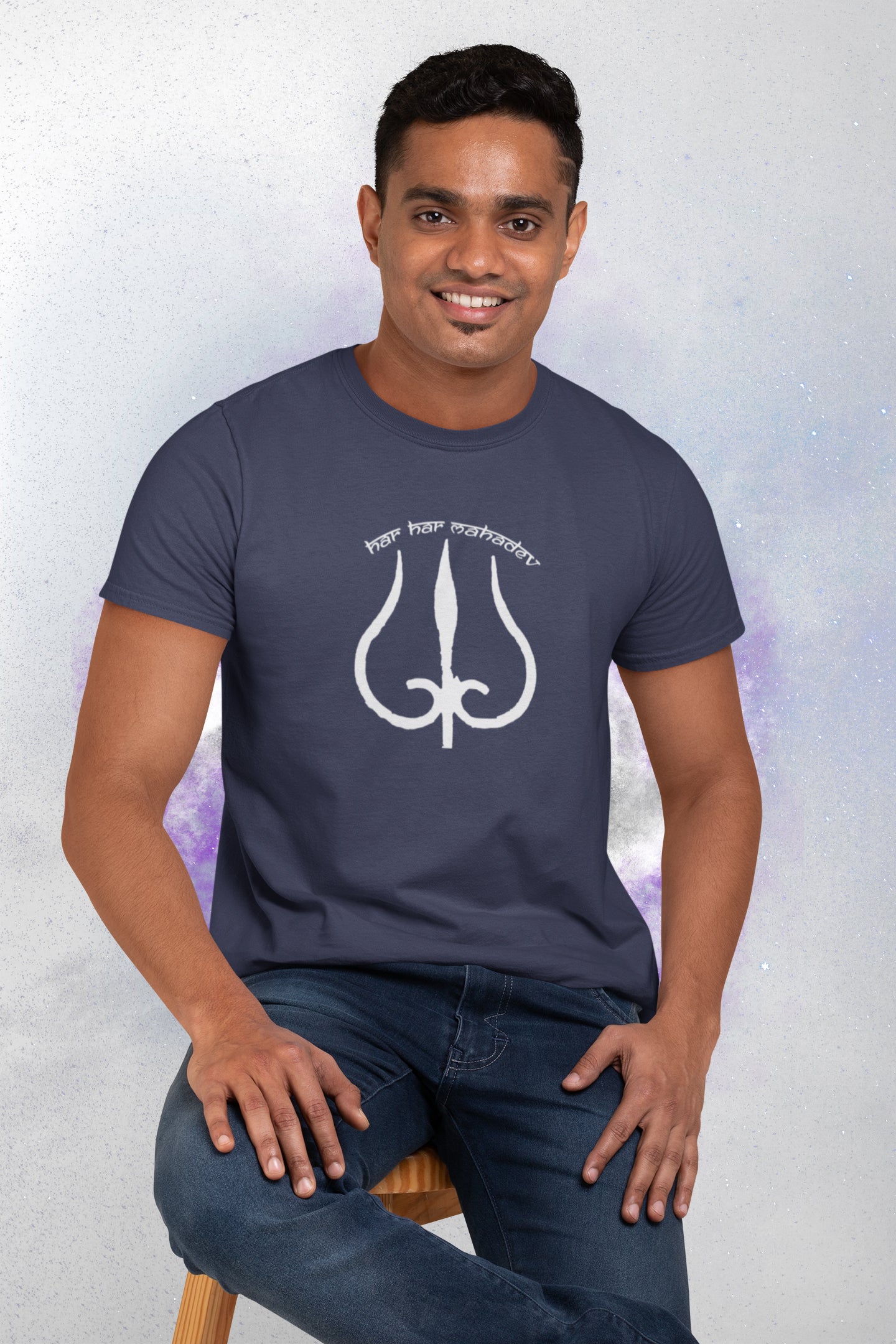 Har Har Mahadev White Trident Summer T-shirt for Men