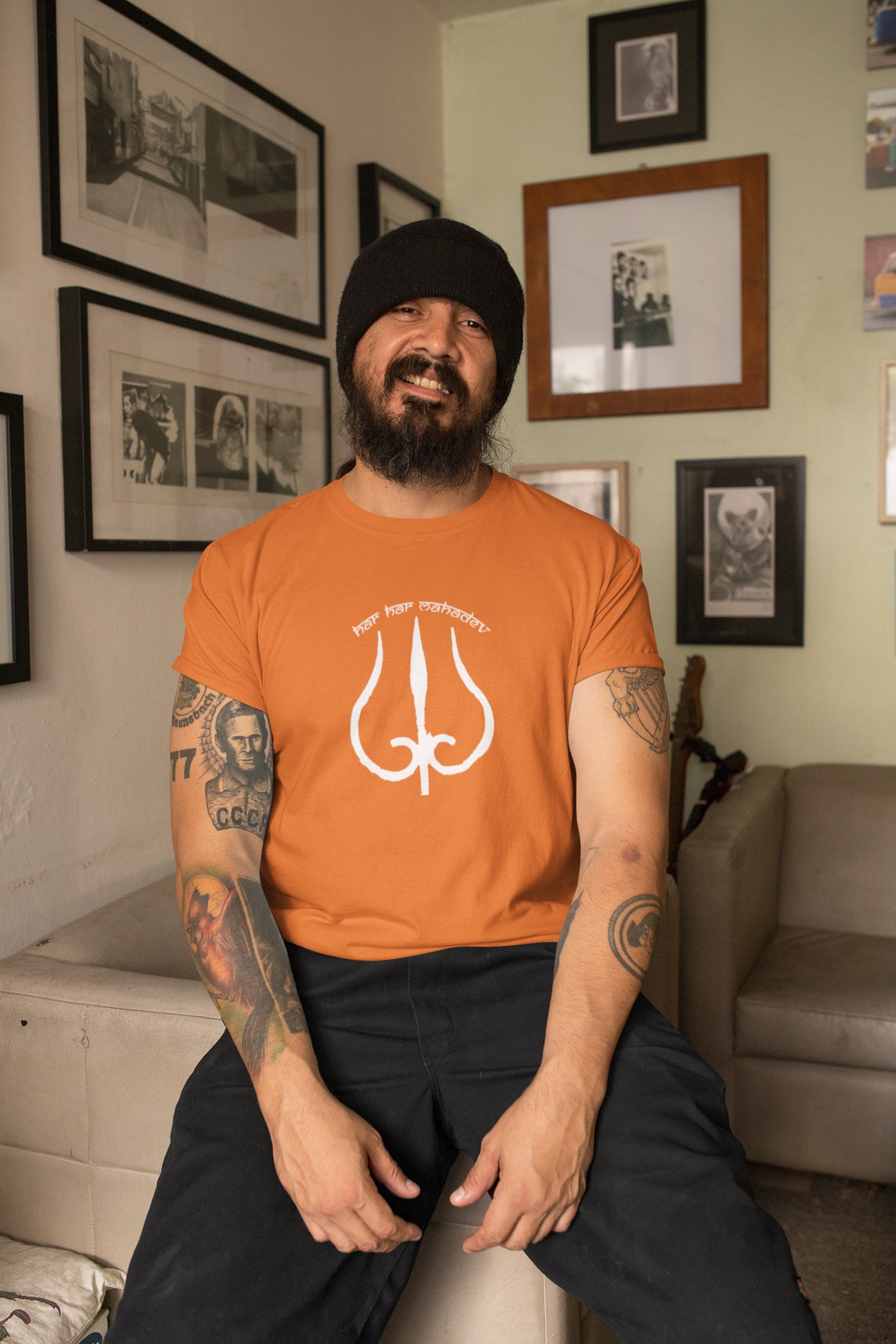 Har Har Mahadev White Trident Summer T-shirt for Men