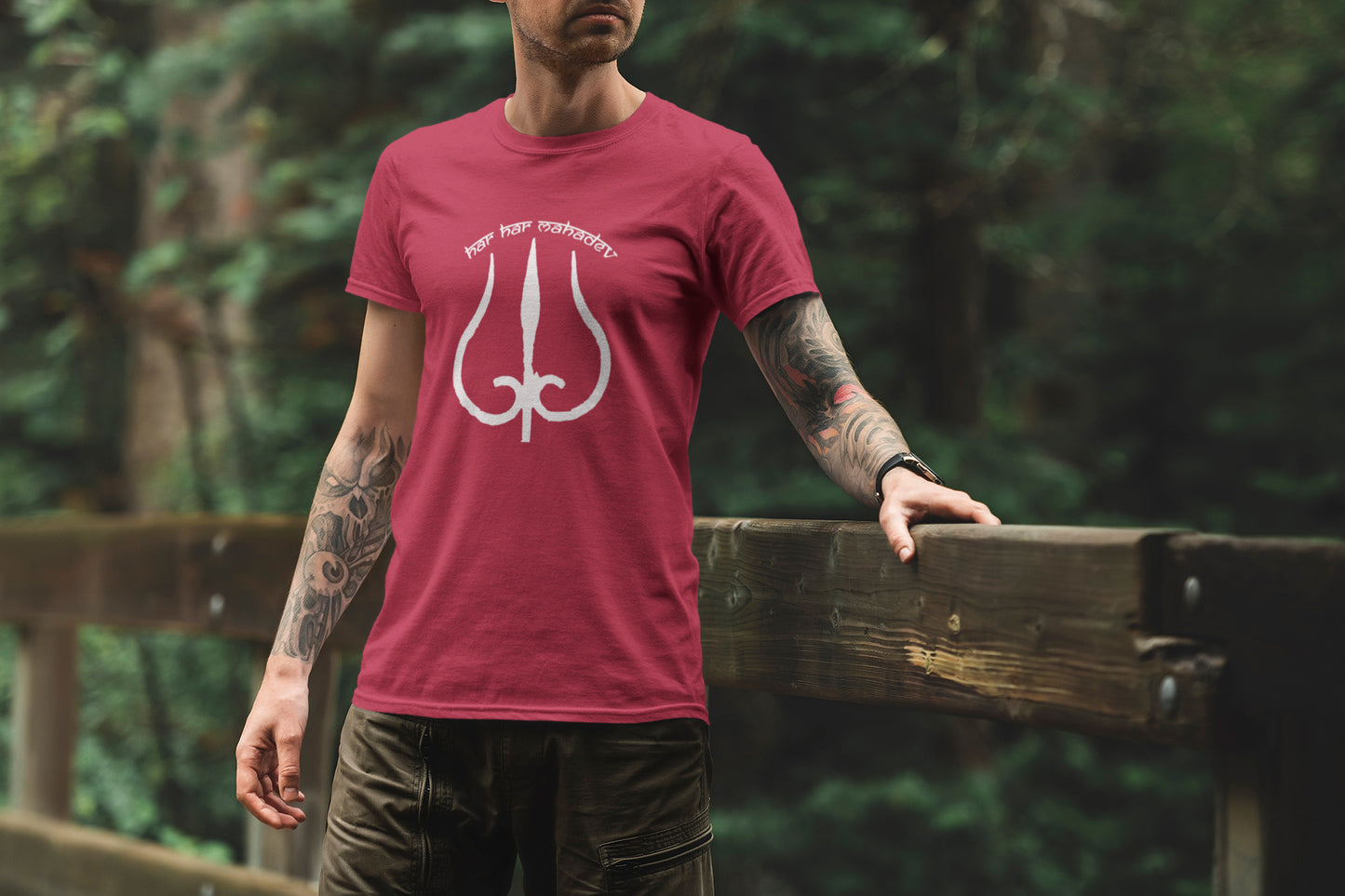Har Har Mahadev White Trident Summer T-shirt for Men