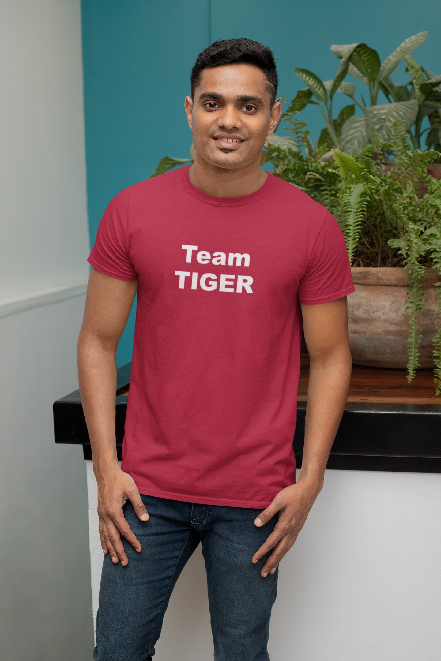 Team Tiger Sommer-T-Shirt mit weißem Aufdruck für Herren