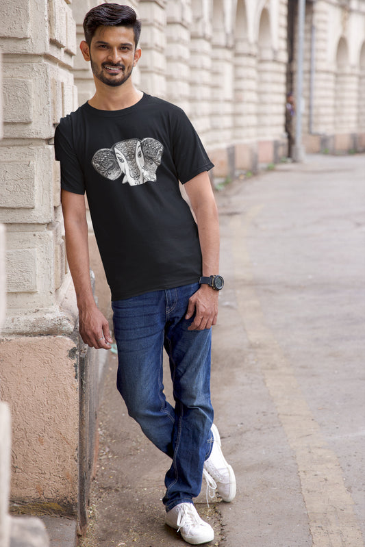 Sommer-T-Shirt für Männer (Ganpati Pencil Sketch Full Face)