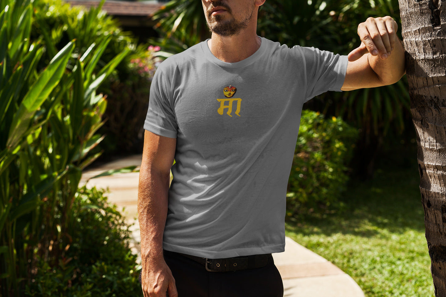 Maa Neck Yellow Print Summer T-shirt for Men