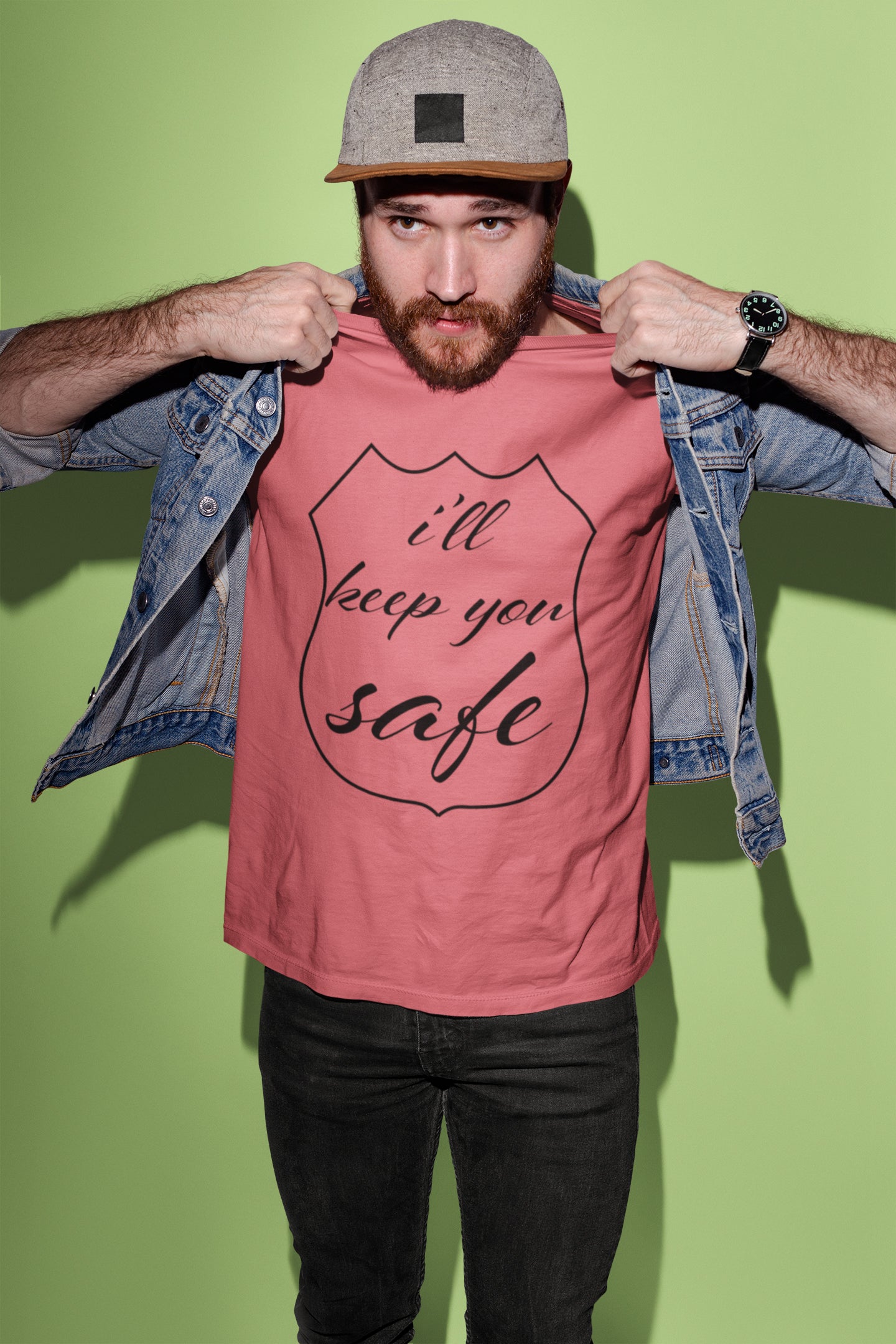 Sommer-T-Shirt mit „I'll Keep You Safe“-Print in Schwarz für Herren