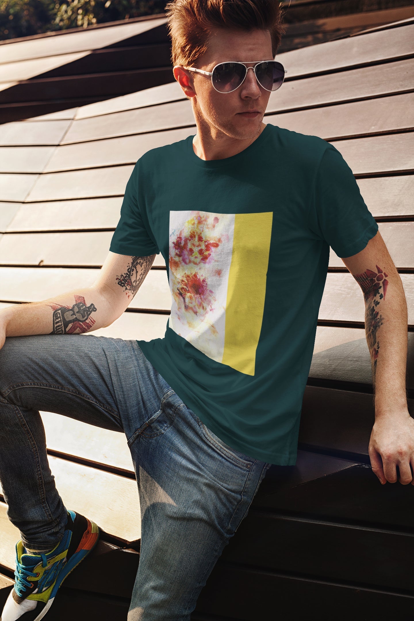 Abstraktes Diya Yellow Art Sommer-T-Shirt für Männer