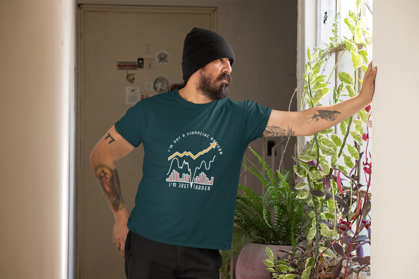 „I Am Just A Trader“-Sommer-T-Shirt mit weißem Aufdruck für Herren