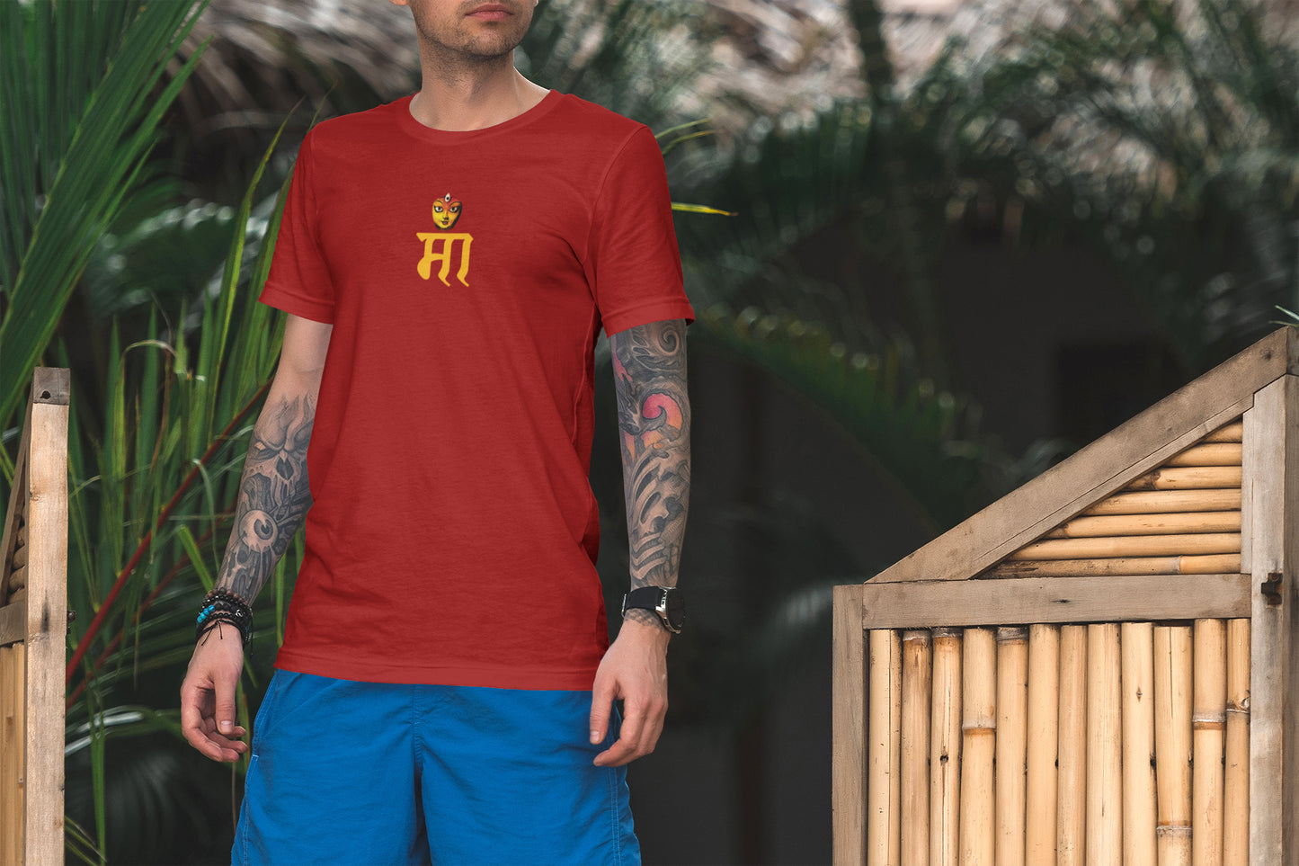 Maa Neck Yellow Print Summer T-shirt for Men