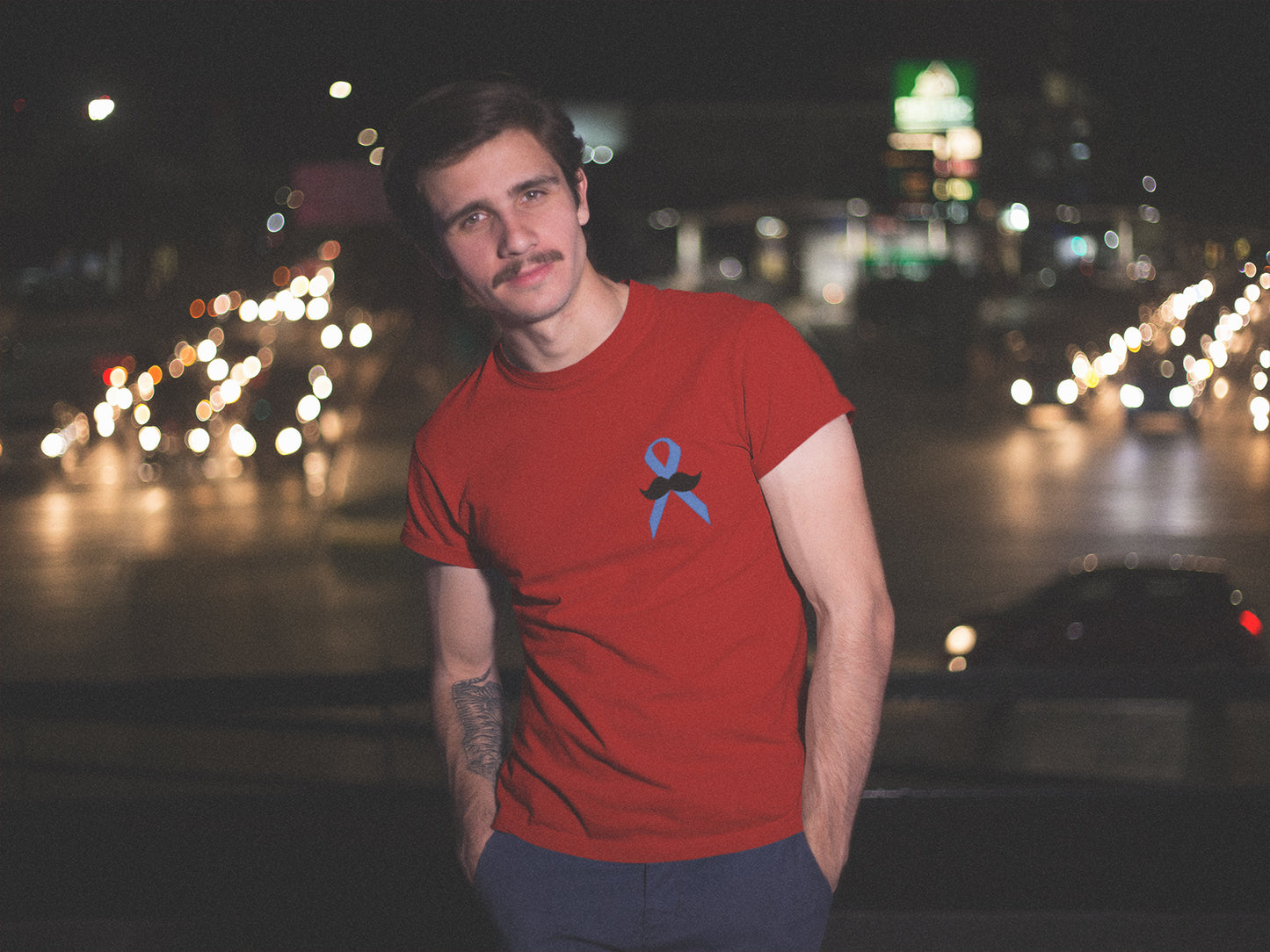 Sommer-T-Shirt mit Band-Mustache-Taschen-Print für Herren