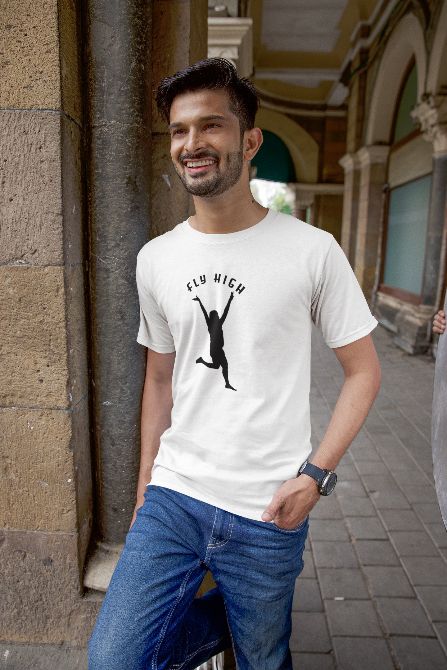 Fly High Black Print Summer T-shirt for Men