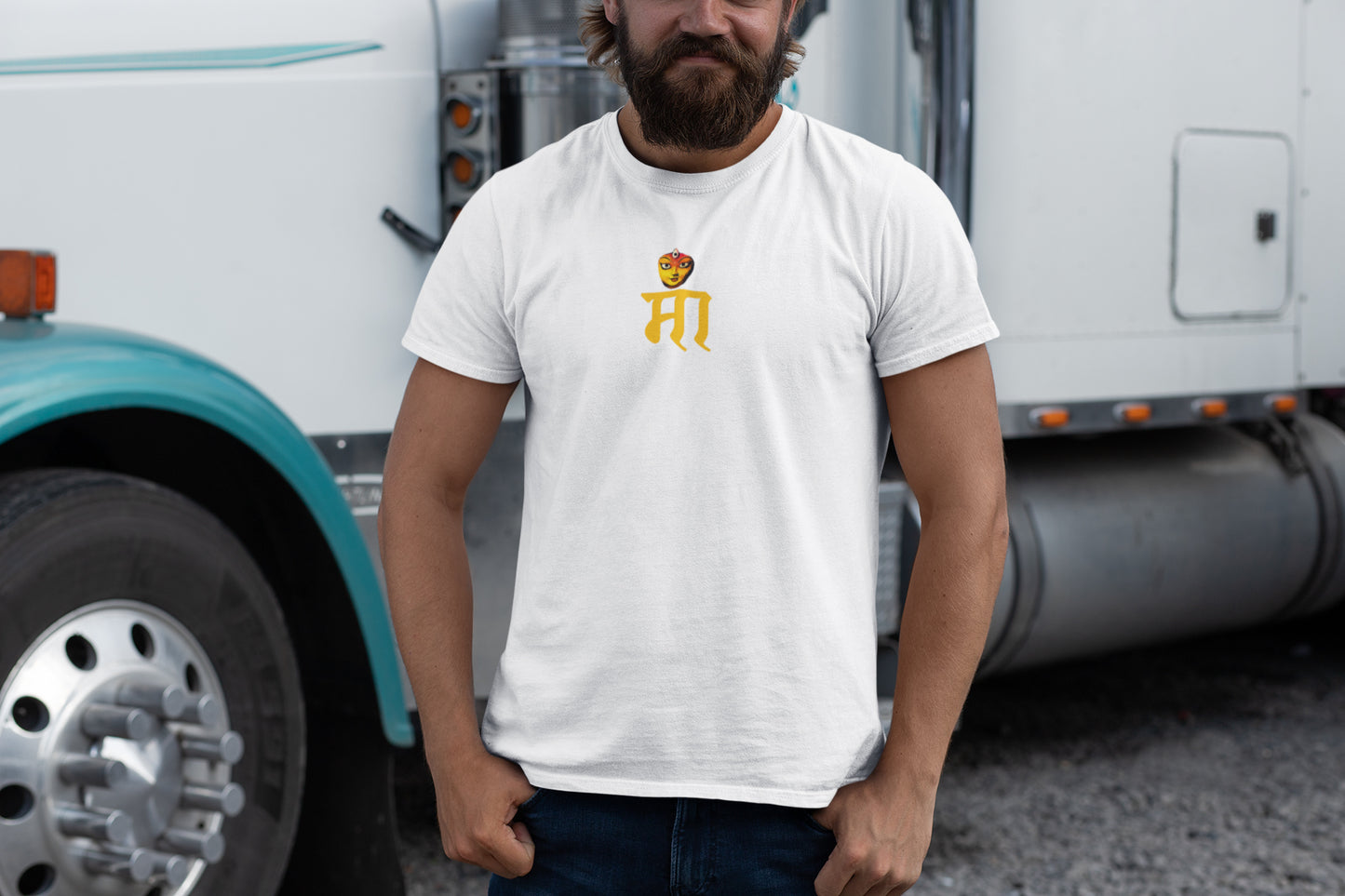 Maa Neck Yellow Print Summer T-shirt for Men
