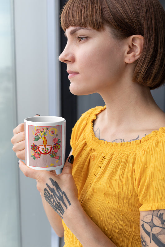 White Coffee Mug ( Rangoli Flowers )
