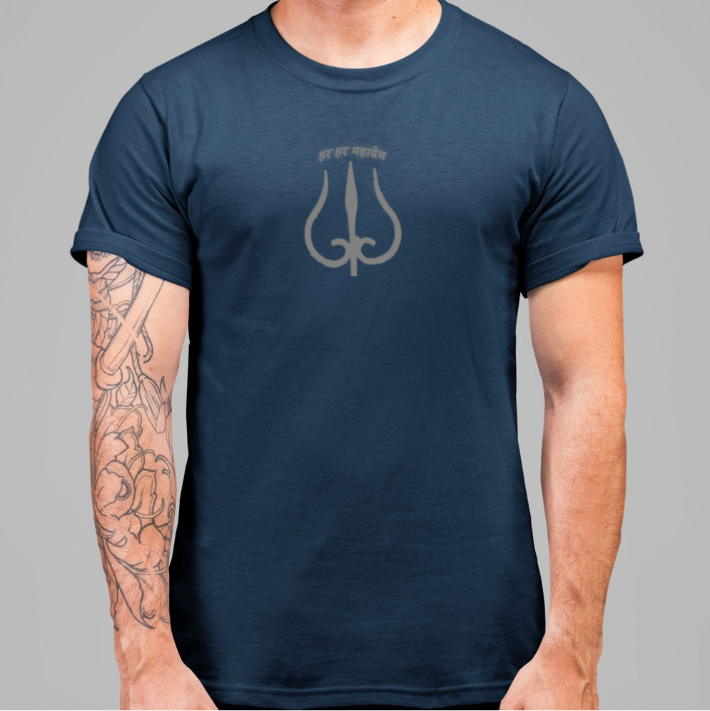 Summer T-shirt for Men(हर हर महादेव Grey)