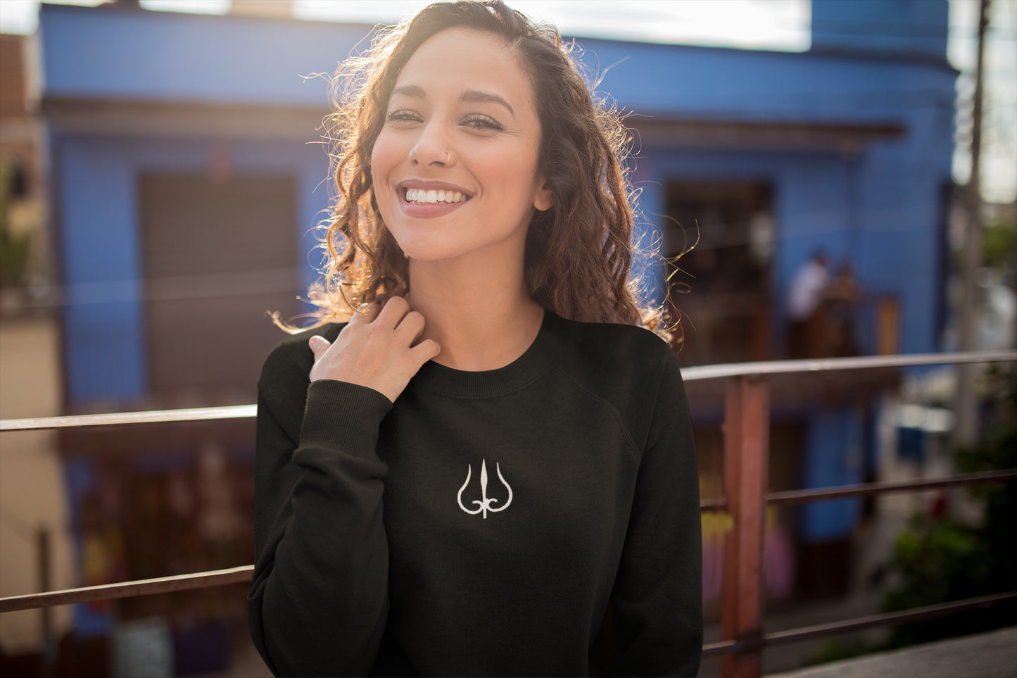 White Trident Neck Print Unisex Sweatshirt