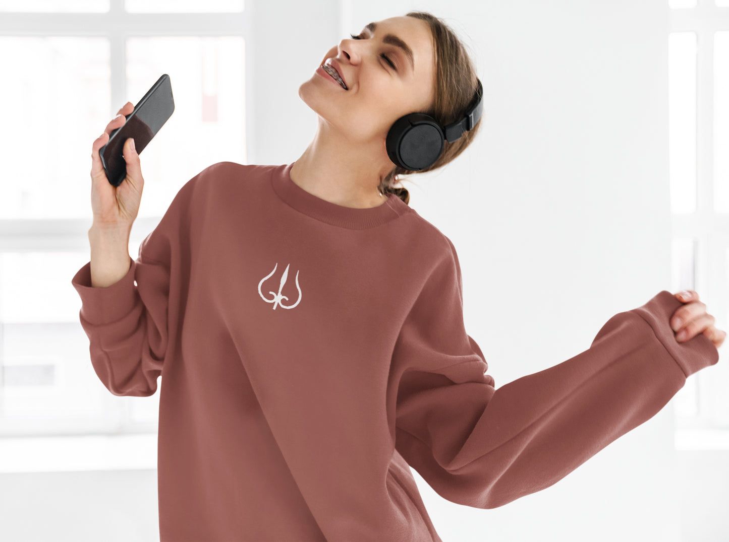 White Trident Neck Print Unisex Sweatshirt