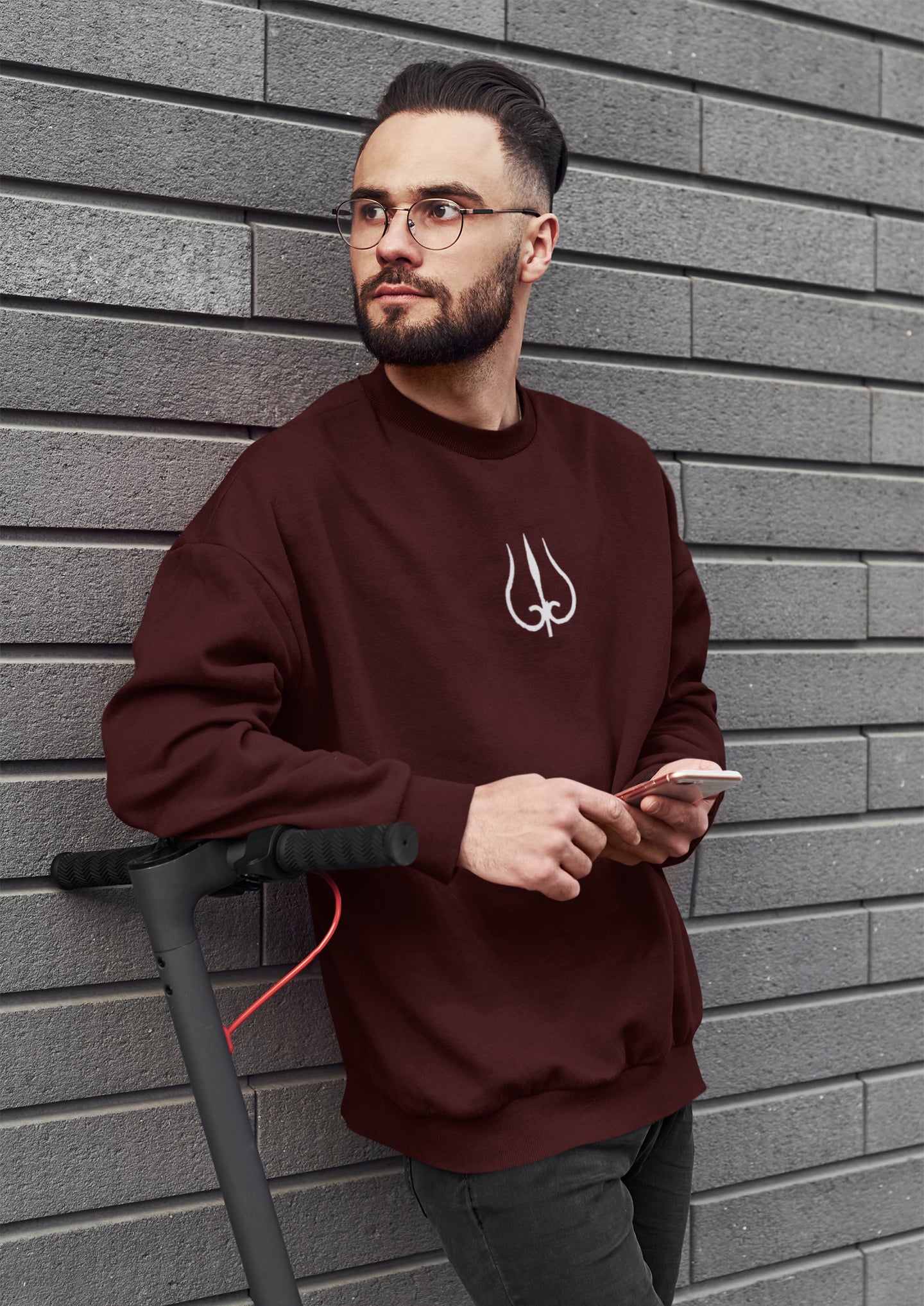 White Trident Neck Print Unisex Sweatshirt