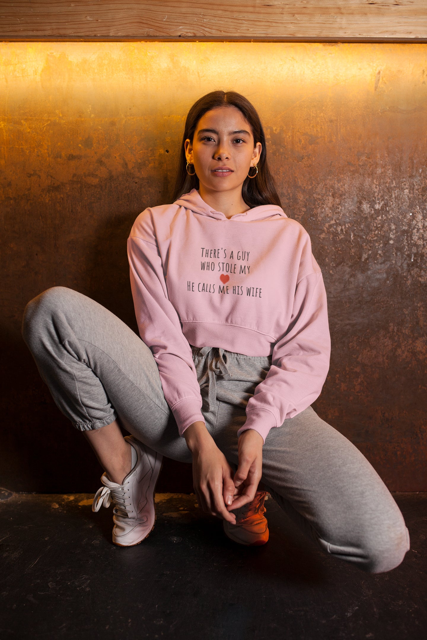 Husband Wife Love Crop Hoodie For Women