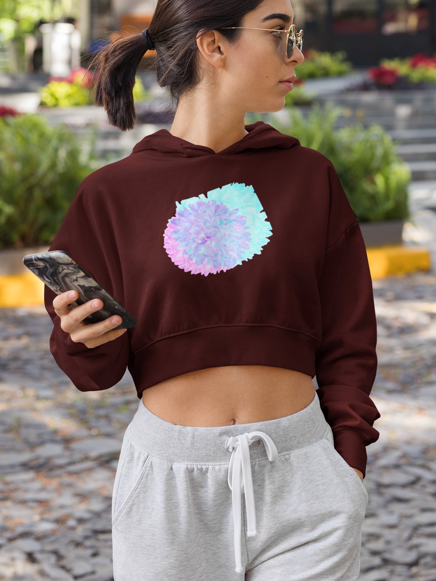 CROP HOODIE FOR WOMEN ( Dahlia Dual Tone )
