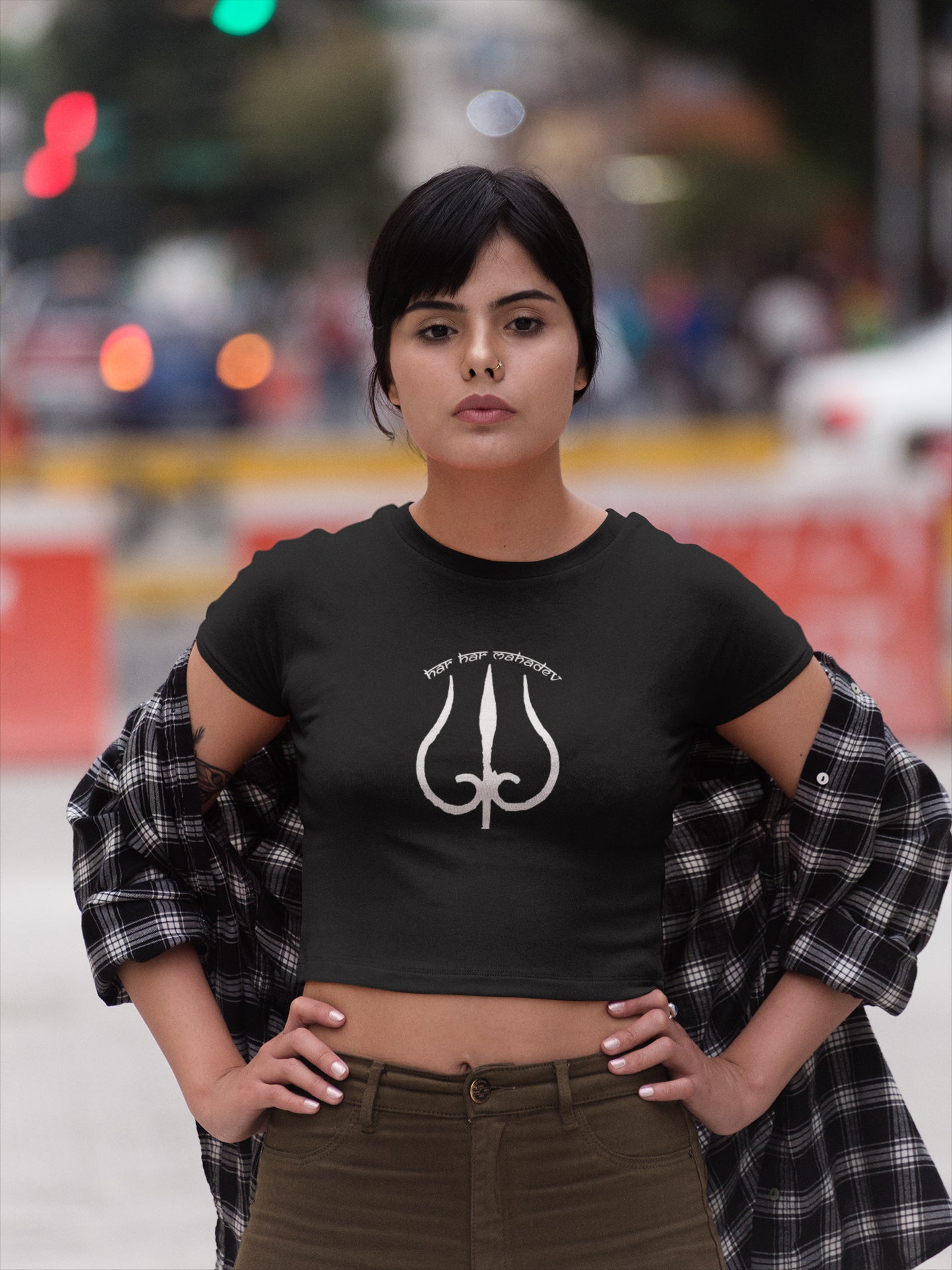 Crop Top for Ladies ( Har Har Mahadev White Trident )