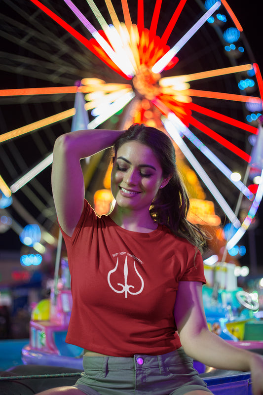 Crop Top für Damen (Har Har Mahadev White Trident)