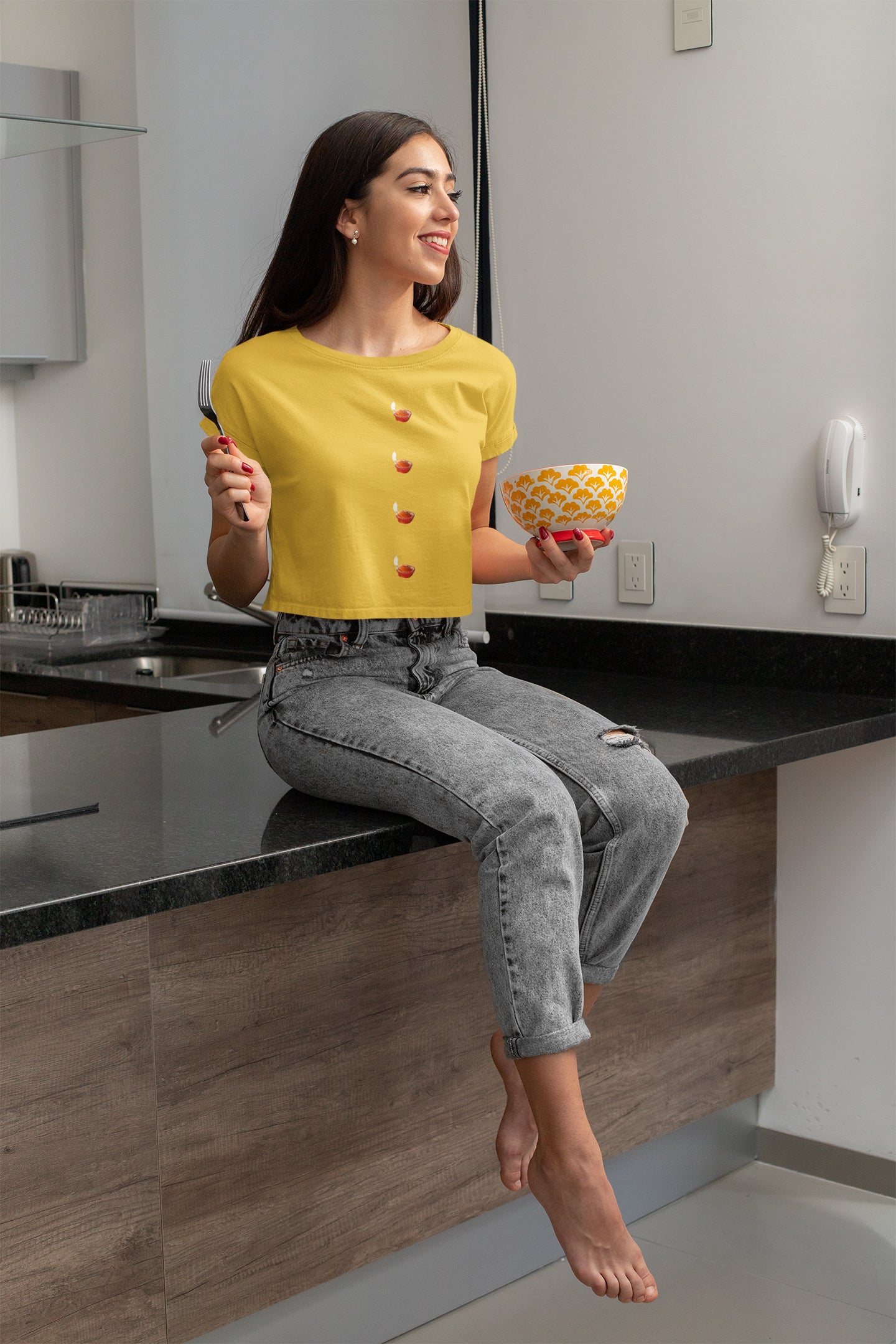 Diya Button Crop Top For Ladies
