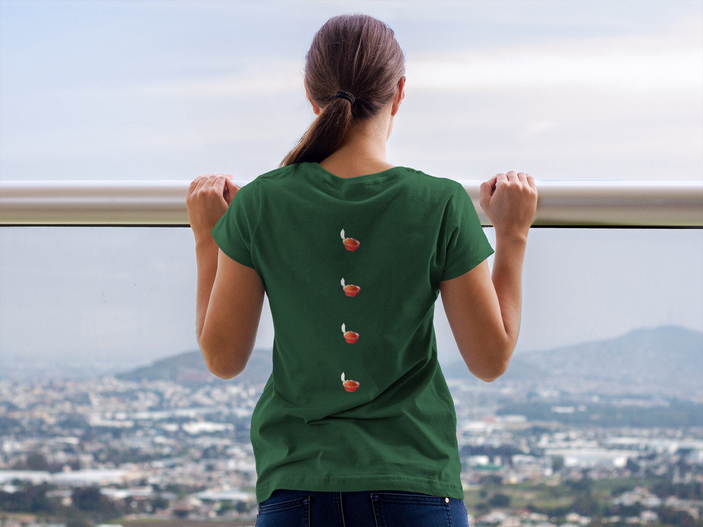 Diya Button Back Print Sommer-T-Shirt für Damen
