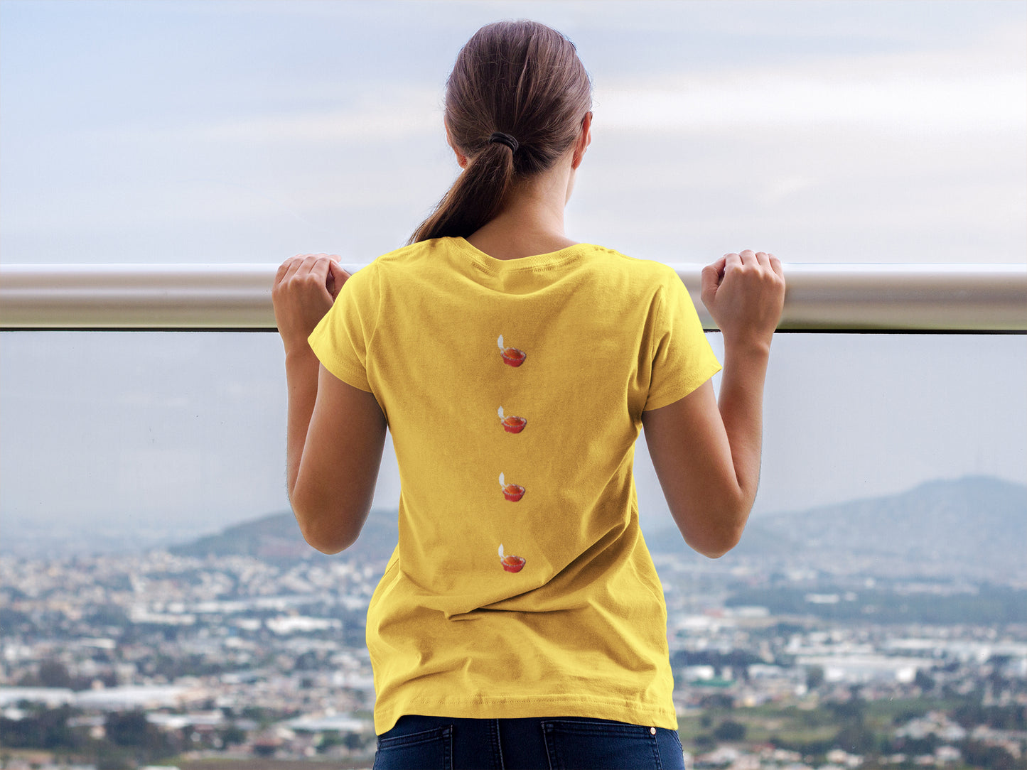 Diya Button Back Print Sommer-T-Shirt für Damen